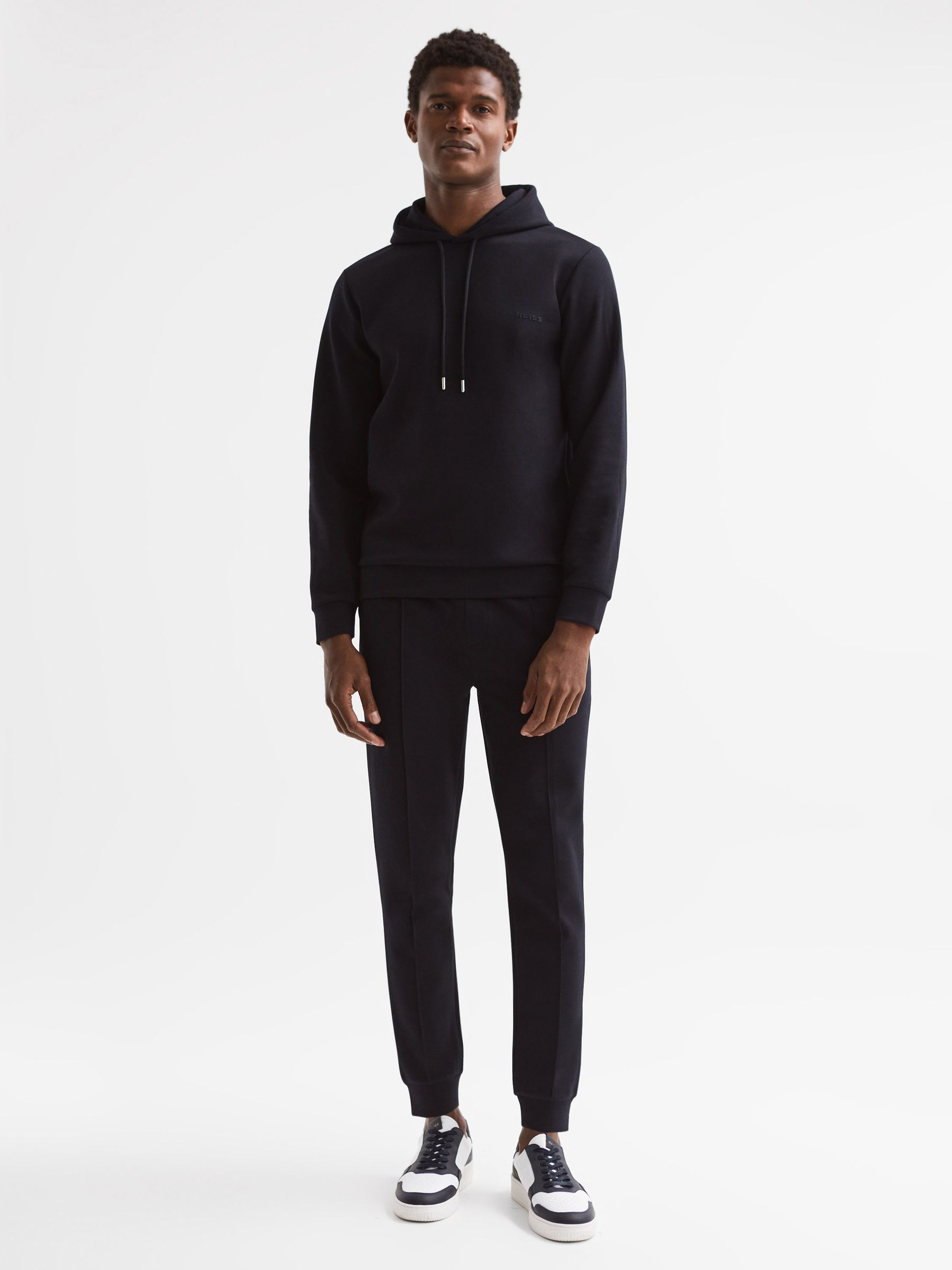 Interlock Drawstring Motif Joggers in Navy - Image 3 of 5