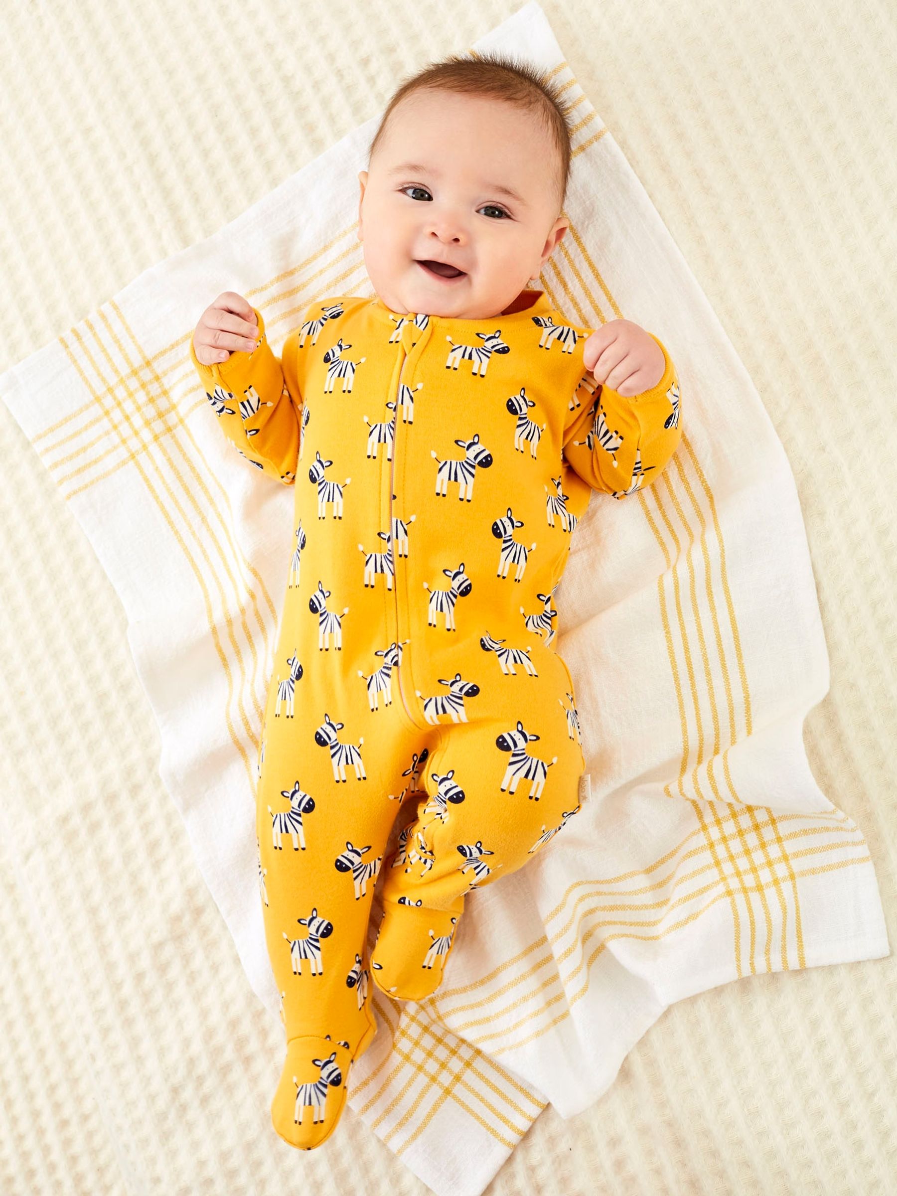 Yellow Zebra Print Zip Cotton Baby Sleepsuit - Image 2 of 4