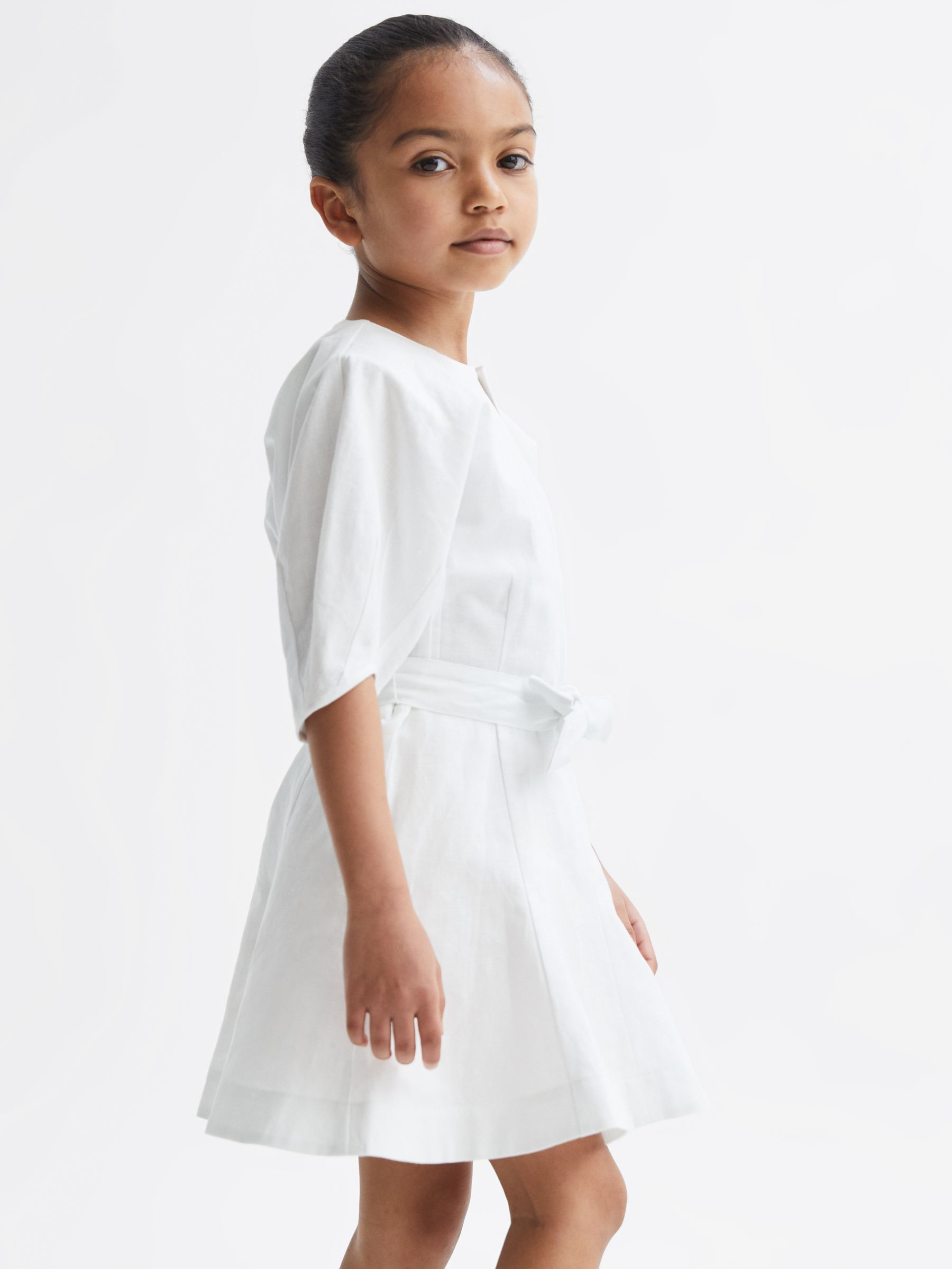 4-9 yrs Heart Print Linen Mini Dress in Ivory - Image 3 of 7