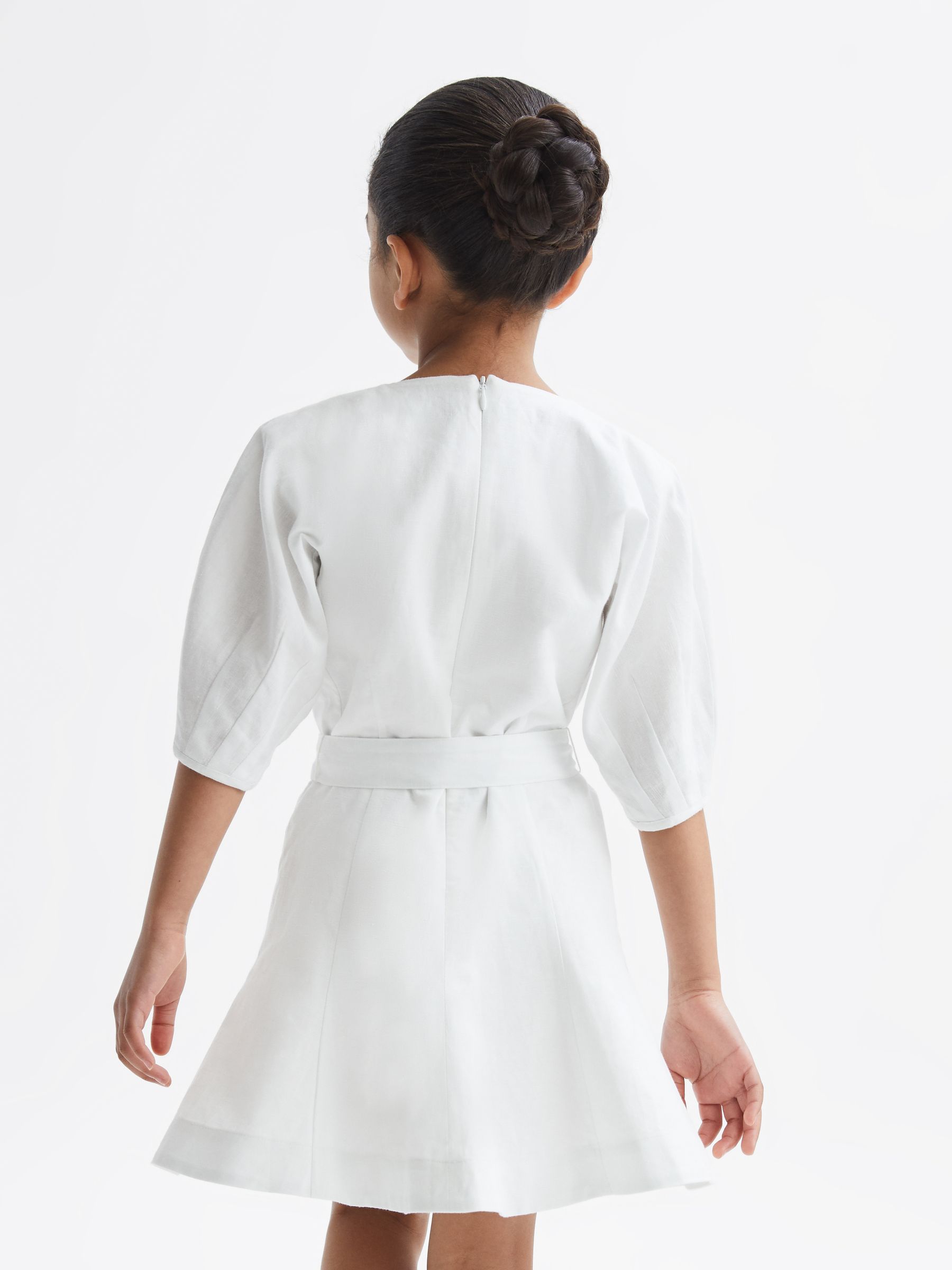 4-9 yrs Heart Print Linen Mini Dress in Ivory - Image 5 of 7
