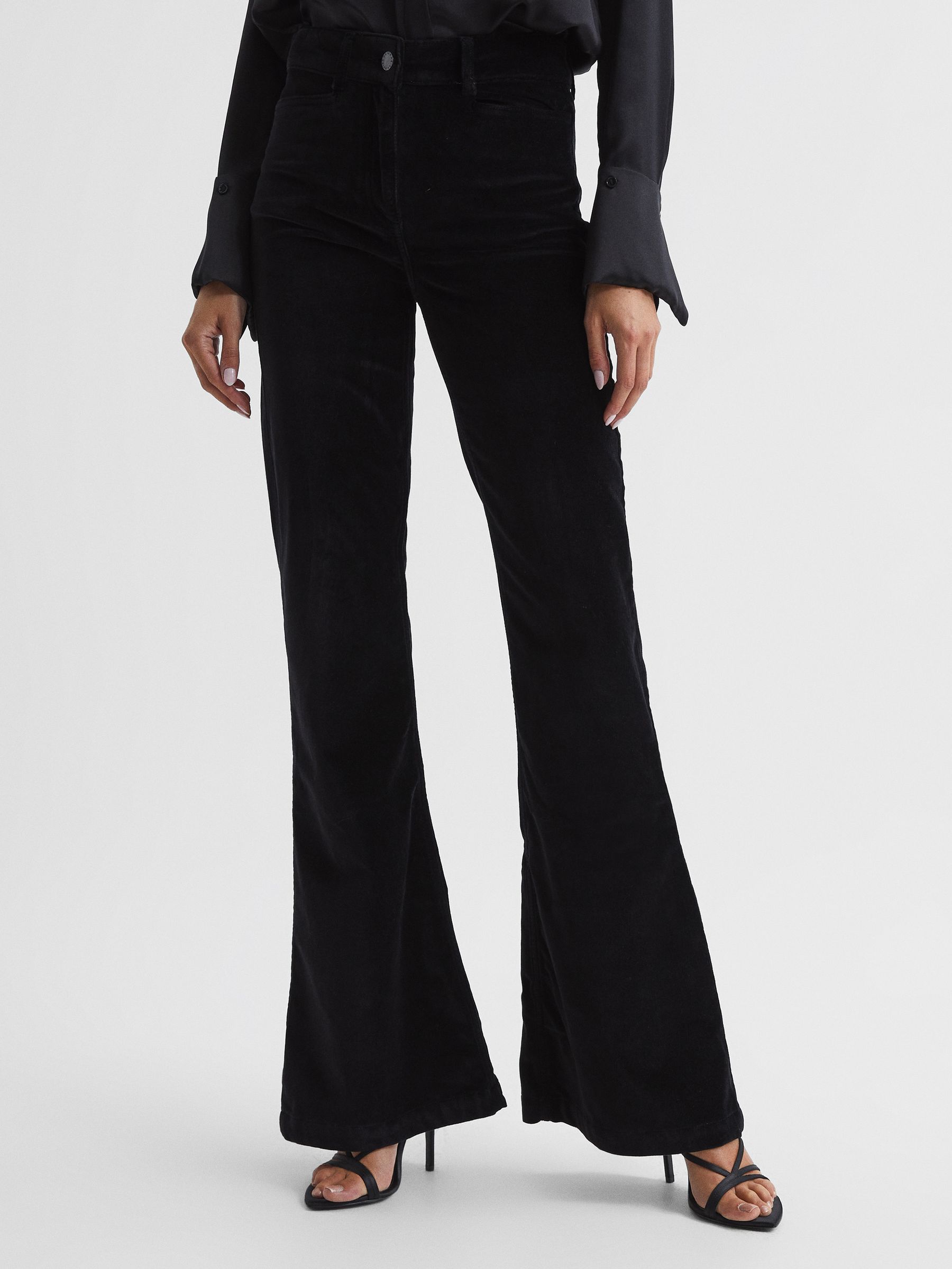 Petite Velvet High Rise Flared Jeans in Black - Image 3 of 7