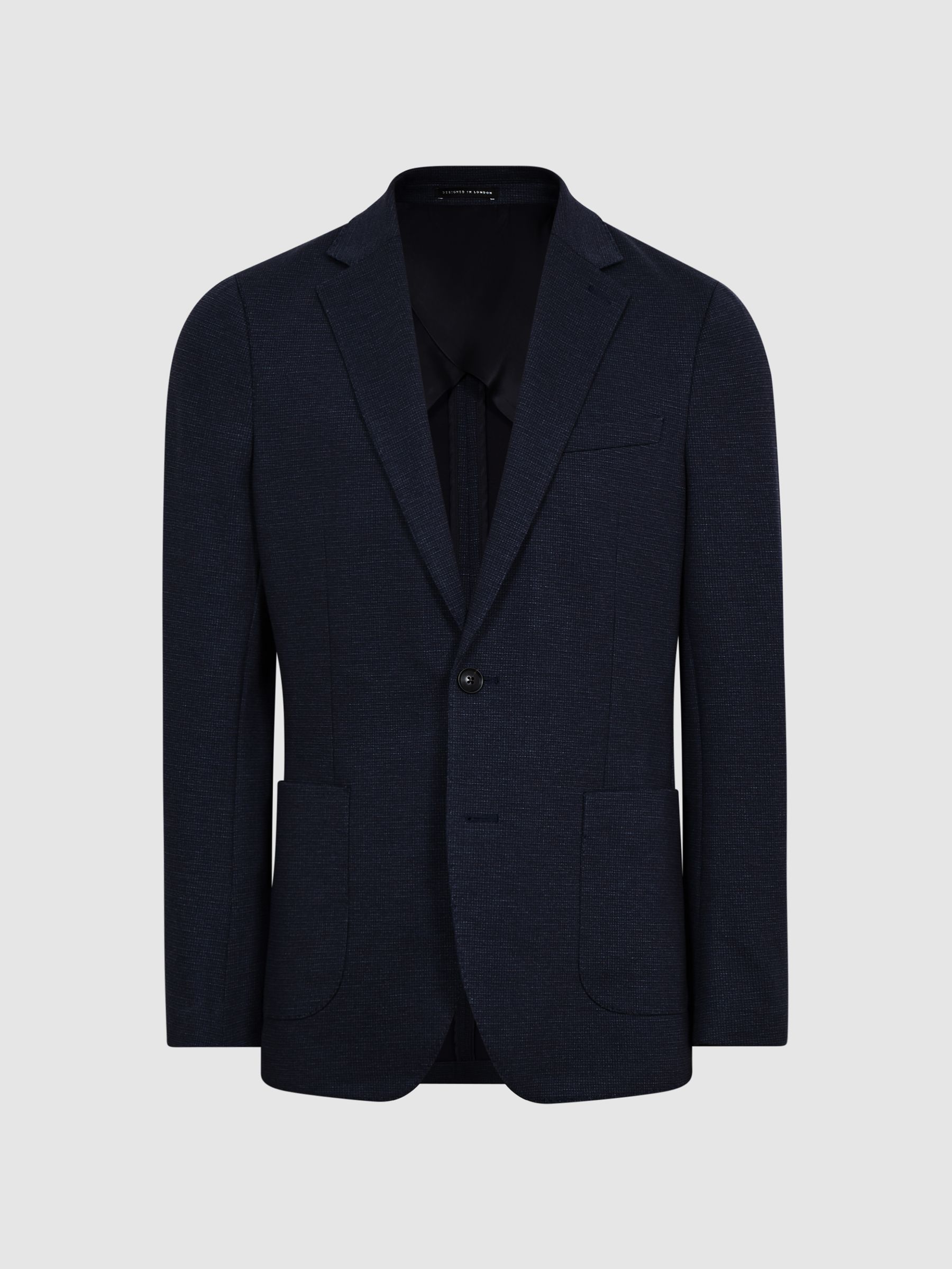Sob Navy Single Breasted Jersey Textured Slim Fit Blazer - Image 2 of 10