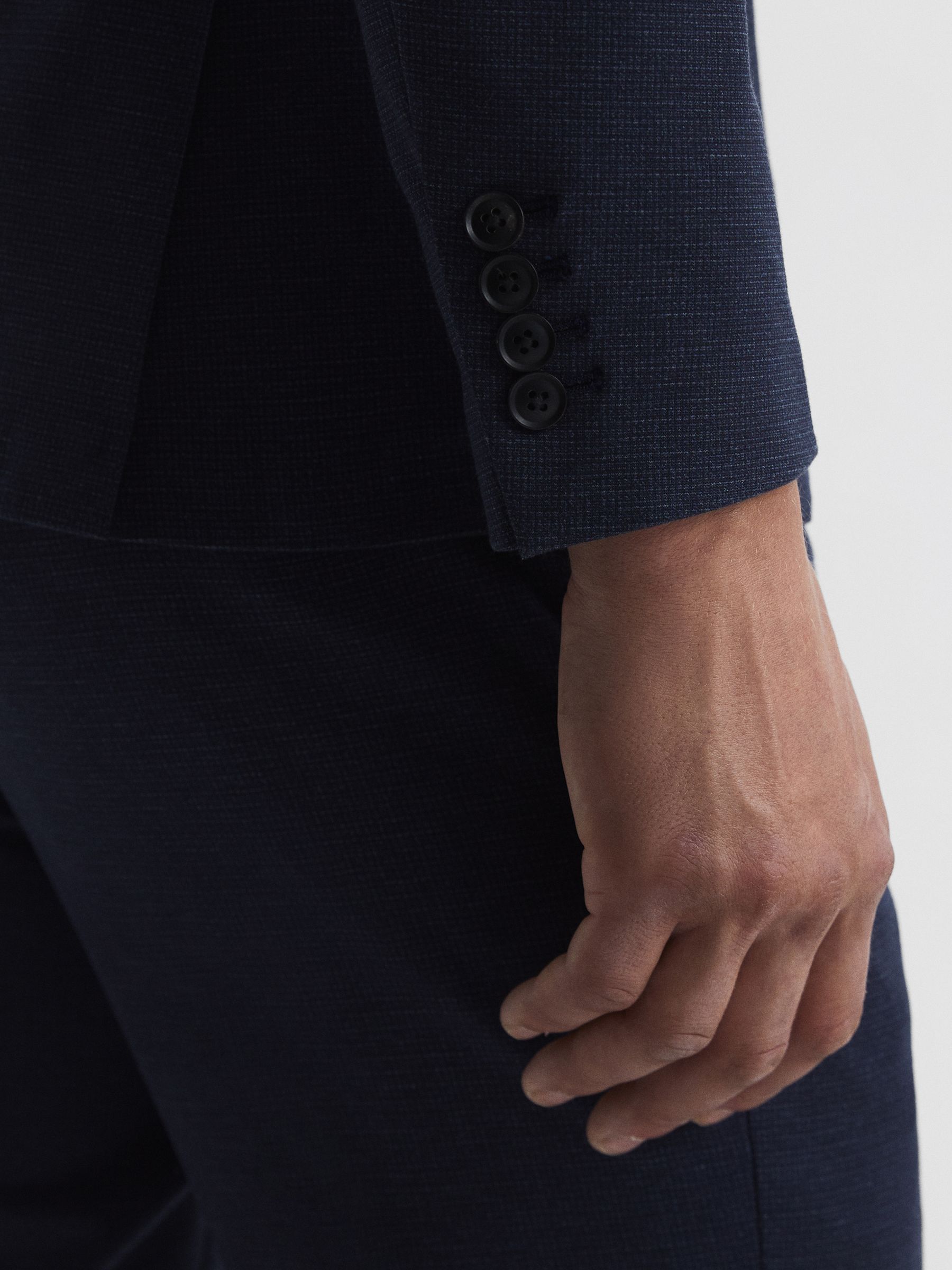 Sob Navy Single Breasted Jersey Textured Slim Fit Blazer - Image 4 of 10