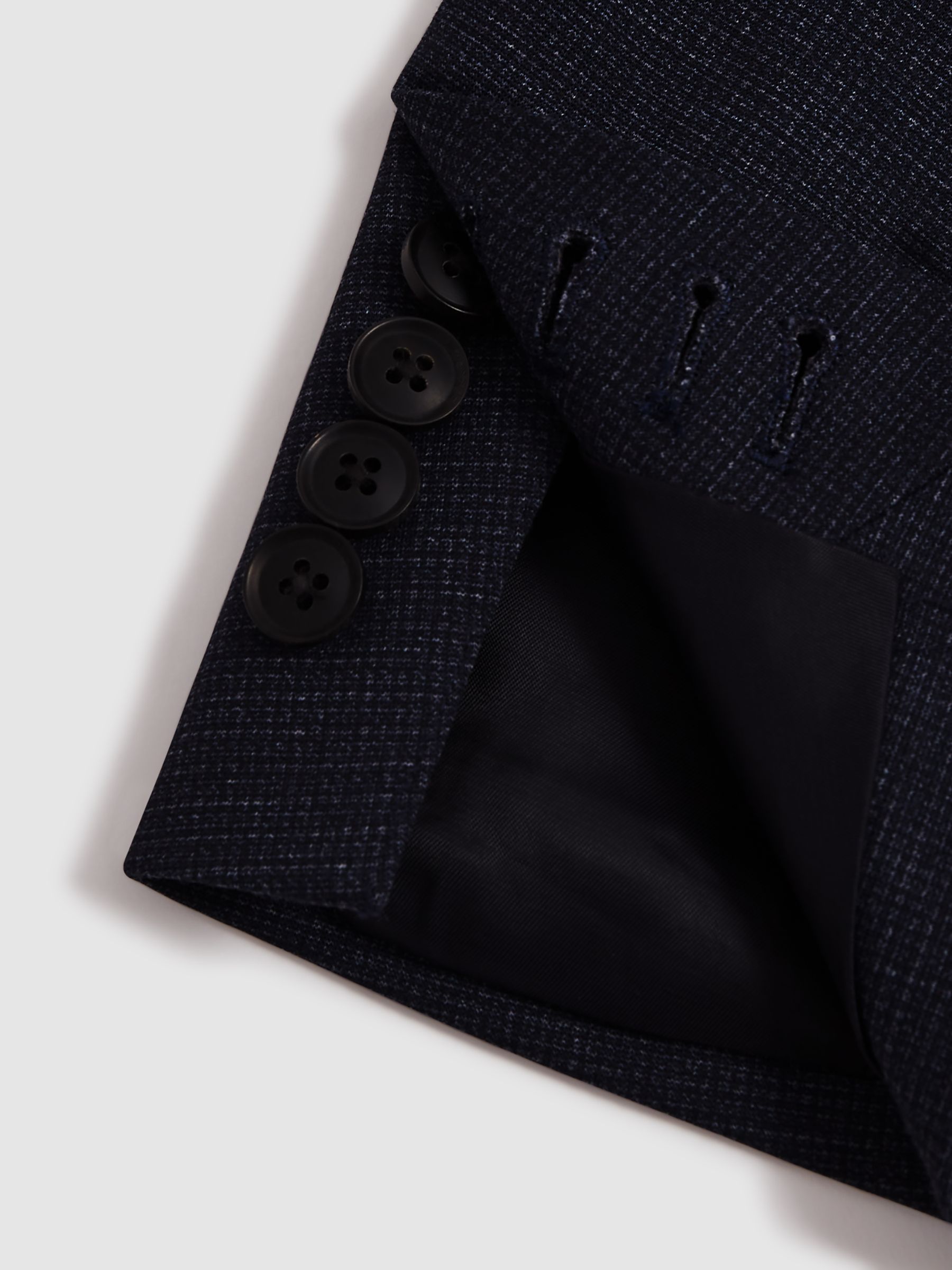 Sob Navy Single Breasted Jersey Textured Slim Fit Blazer - Image 9 of 10