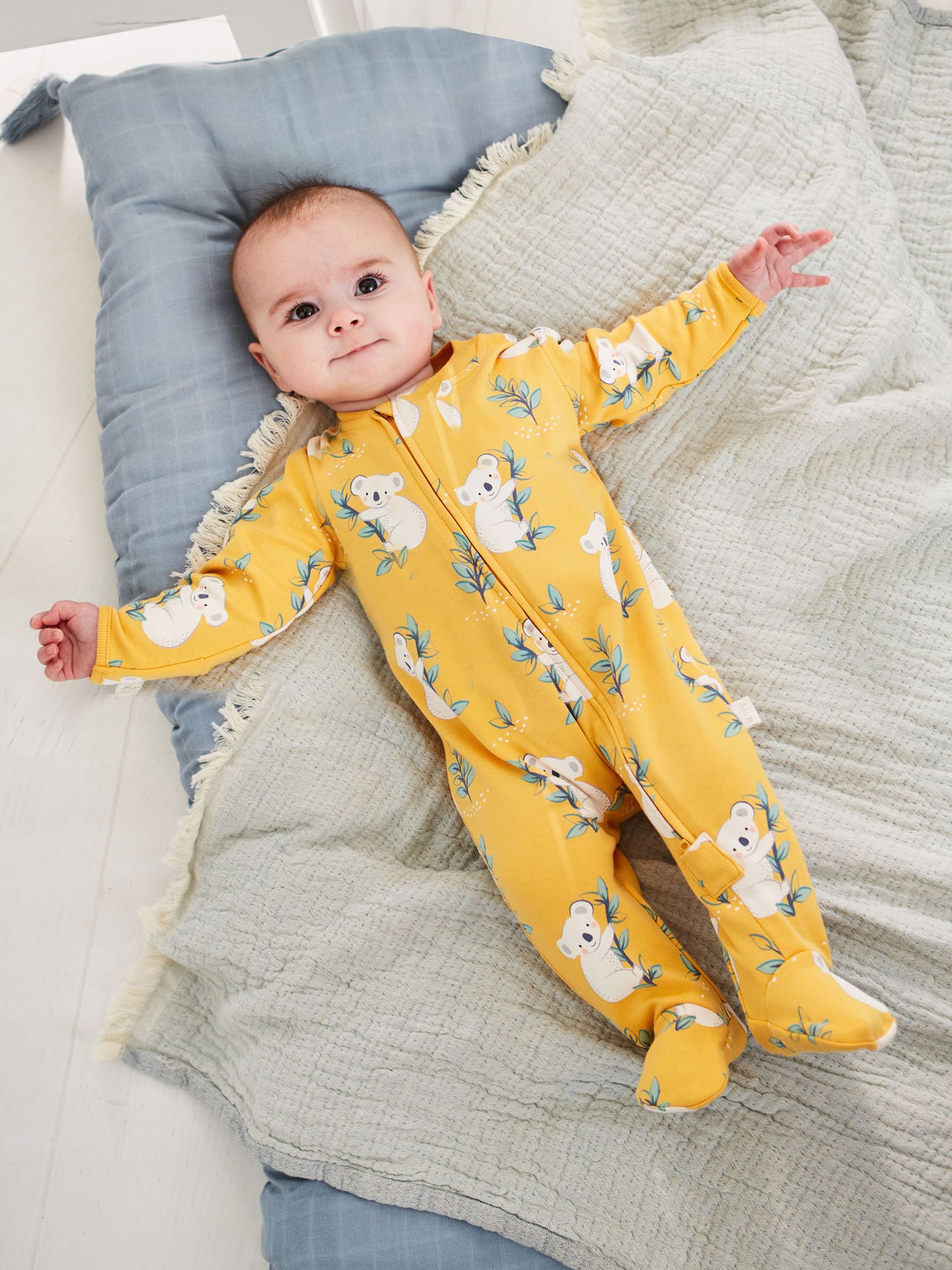 Yellow Koala Print Zip Cotton Baby Sleepsuit - Image 1 of 3