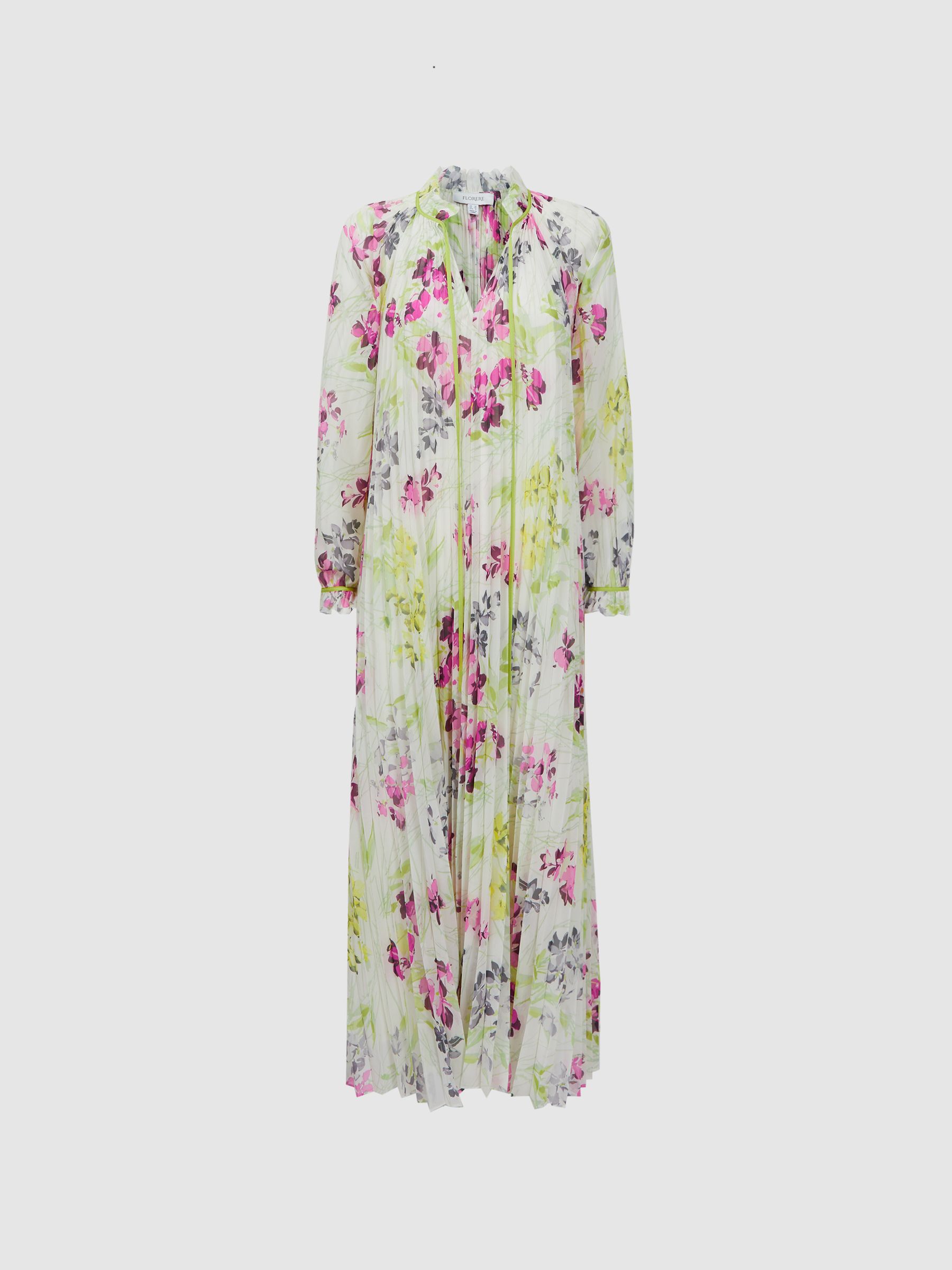 Florere Floral Pleated Midi Dress in Ivory - Image 2 of 5 Florere Floral Pleated Midi Dress in Ivory - Image 2 of 5