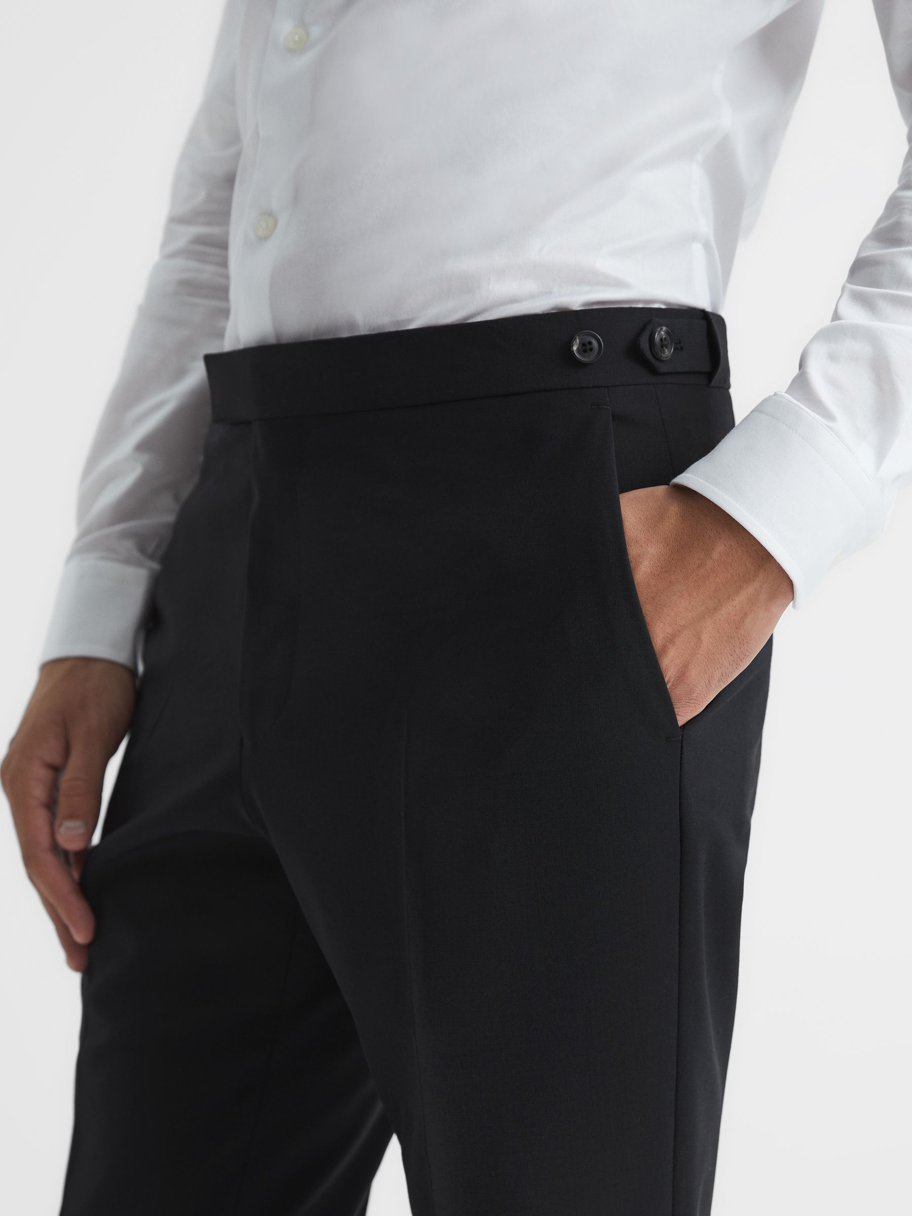 Slim Fit Wool Blend Trousers in Black - Image 4 of 5