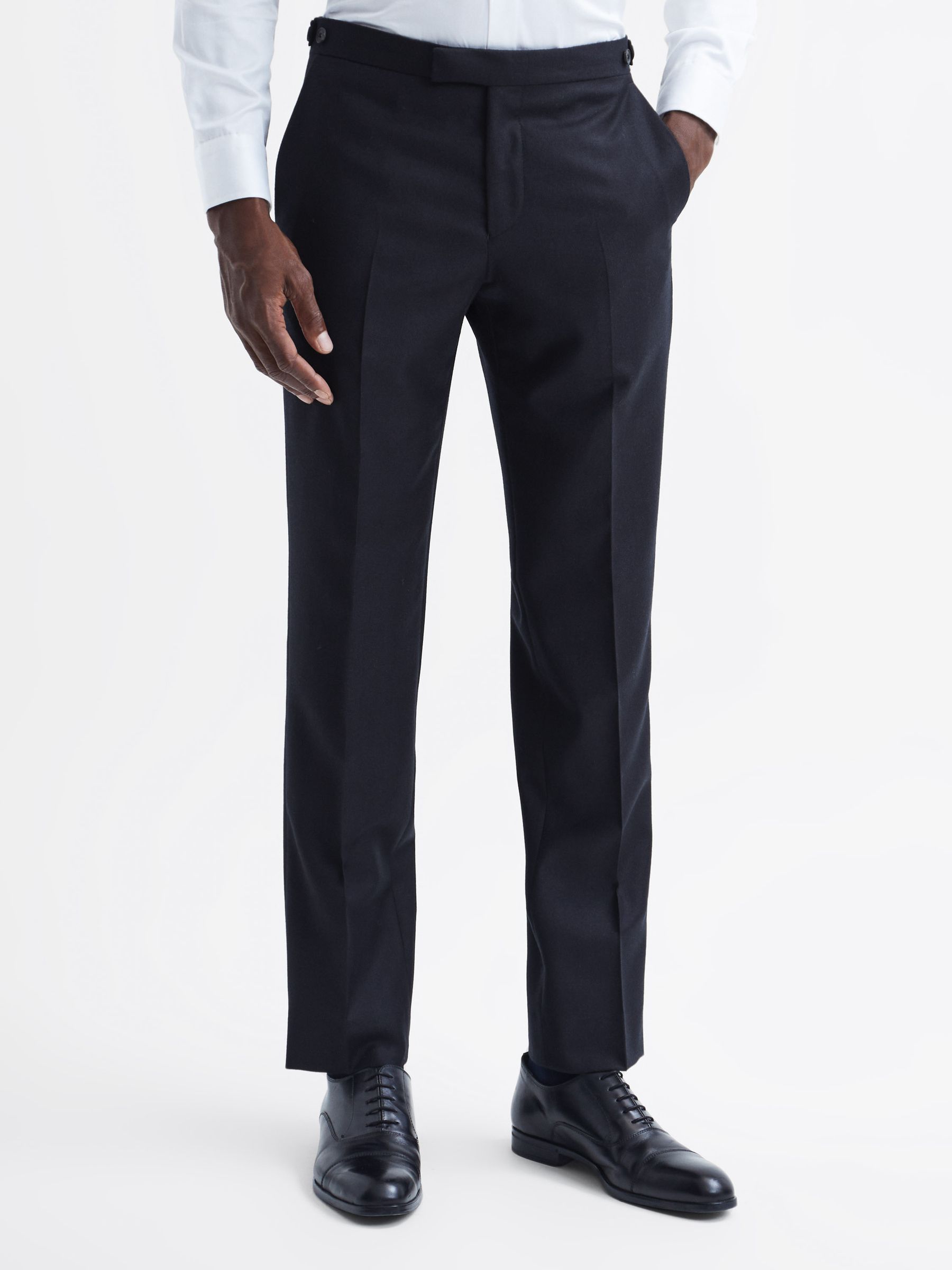 Edition T Navy Herringbone Wool Slim Fit Trousers - Image 1 of 5 Edition T Navy Herringbone Wool Slim Fit Trousers - Image 1 of 5