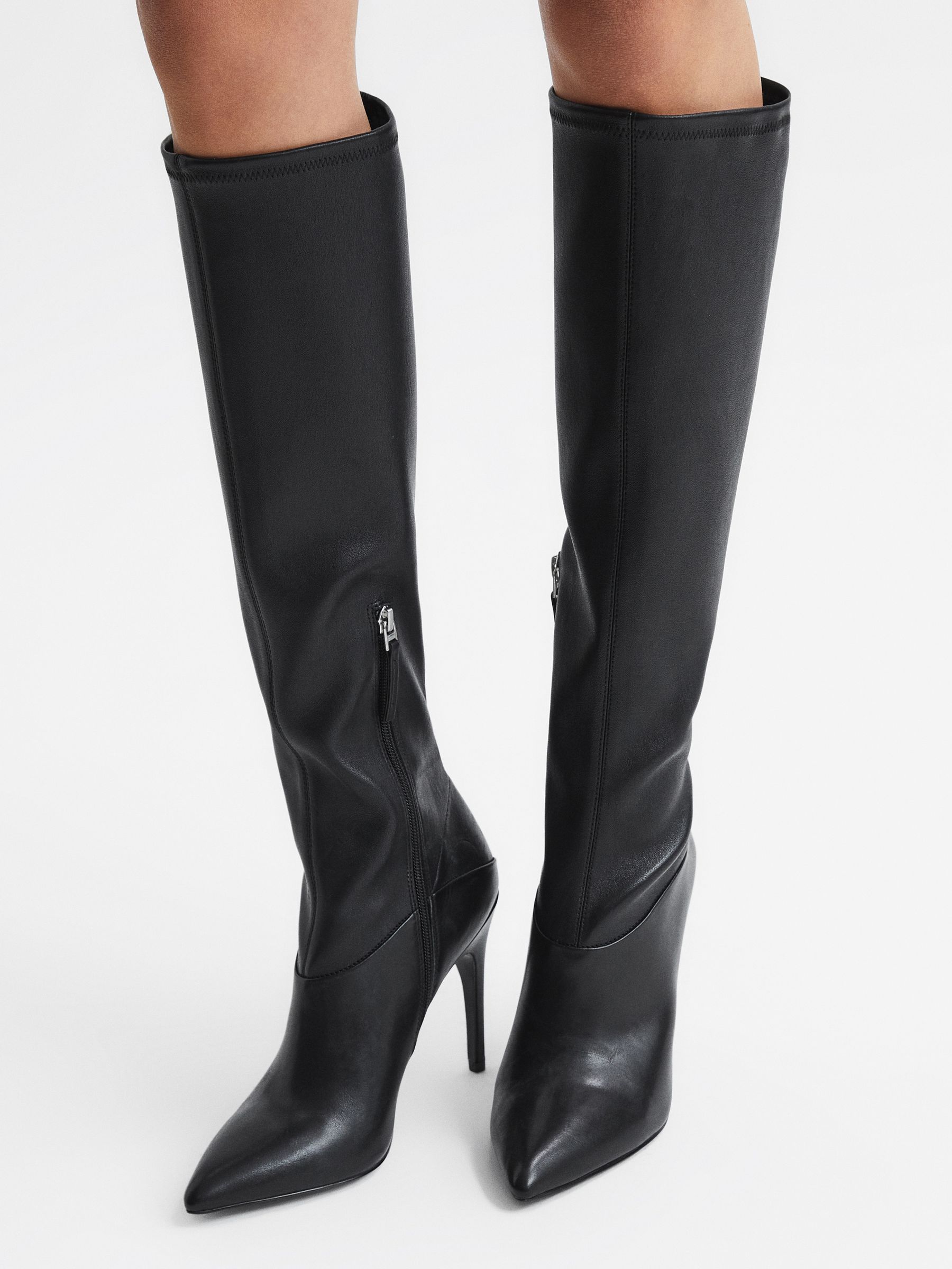 Knee High Leather Boots in Black - Image 3 of 6