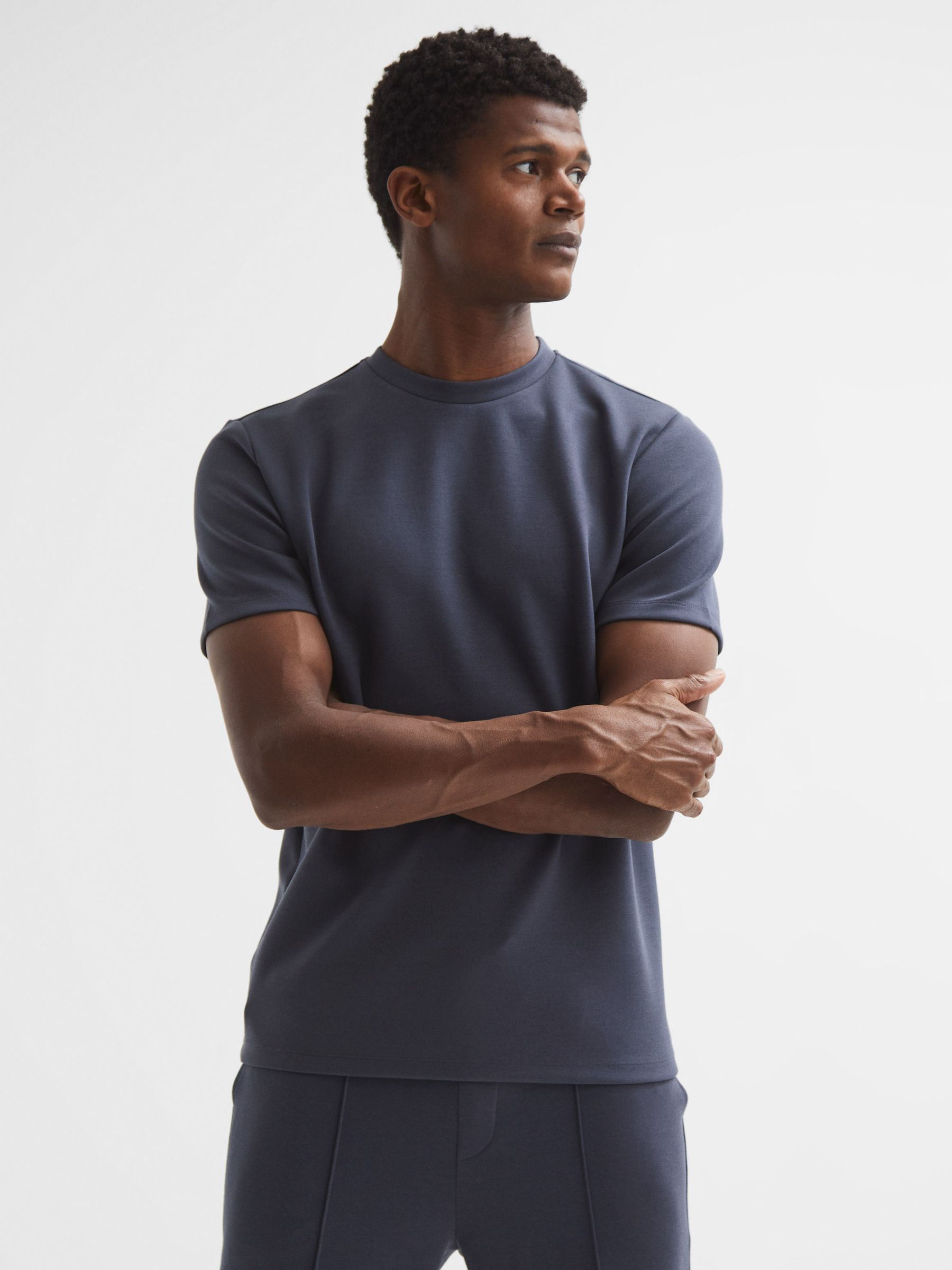 Interlock Jersey Crew Neck T-Shirt in Airforce Blue - Image 1 of 6