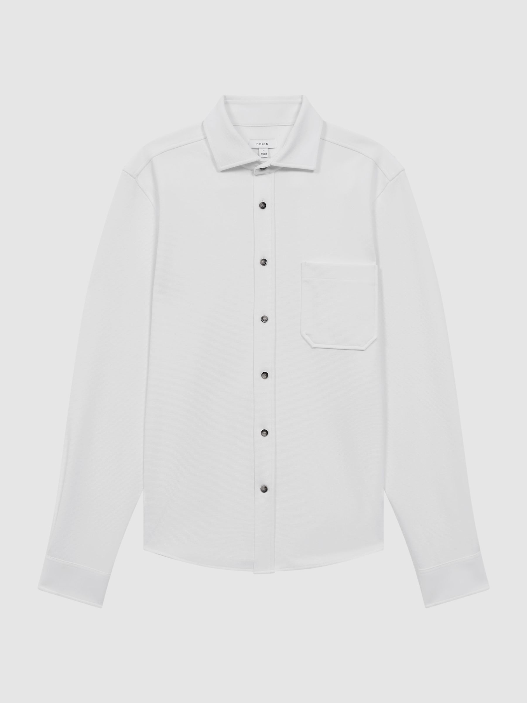 Textured Button-Through Overshirt in White - Image 2 of 5 Textured Button-Through Overshirt in White - Image 2 of 5