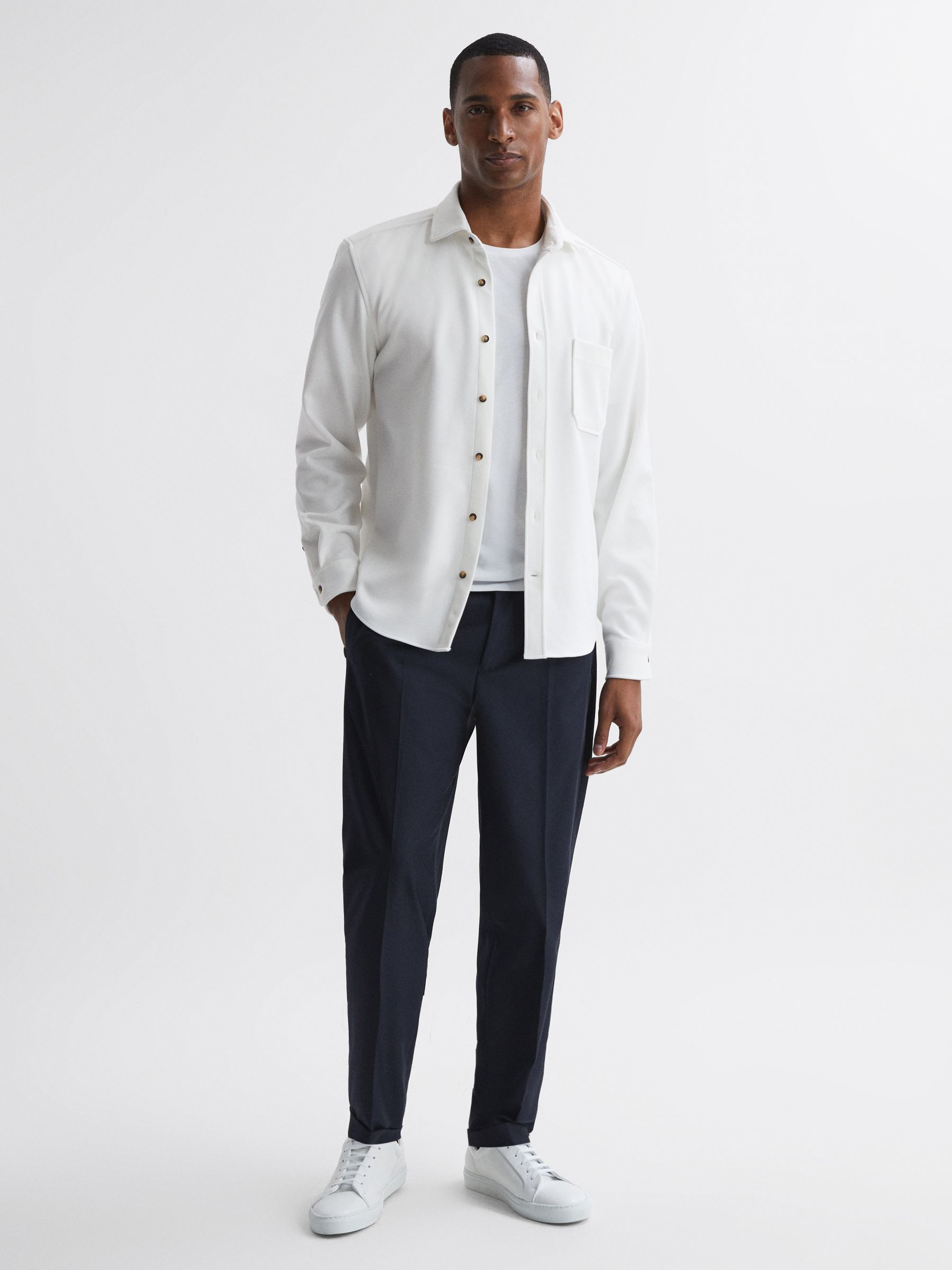 Textured Button-Through Overshirt in White - Image 4 of 5
