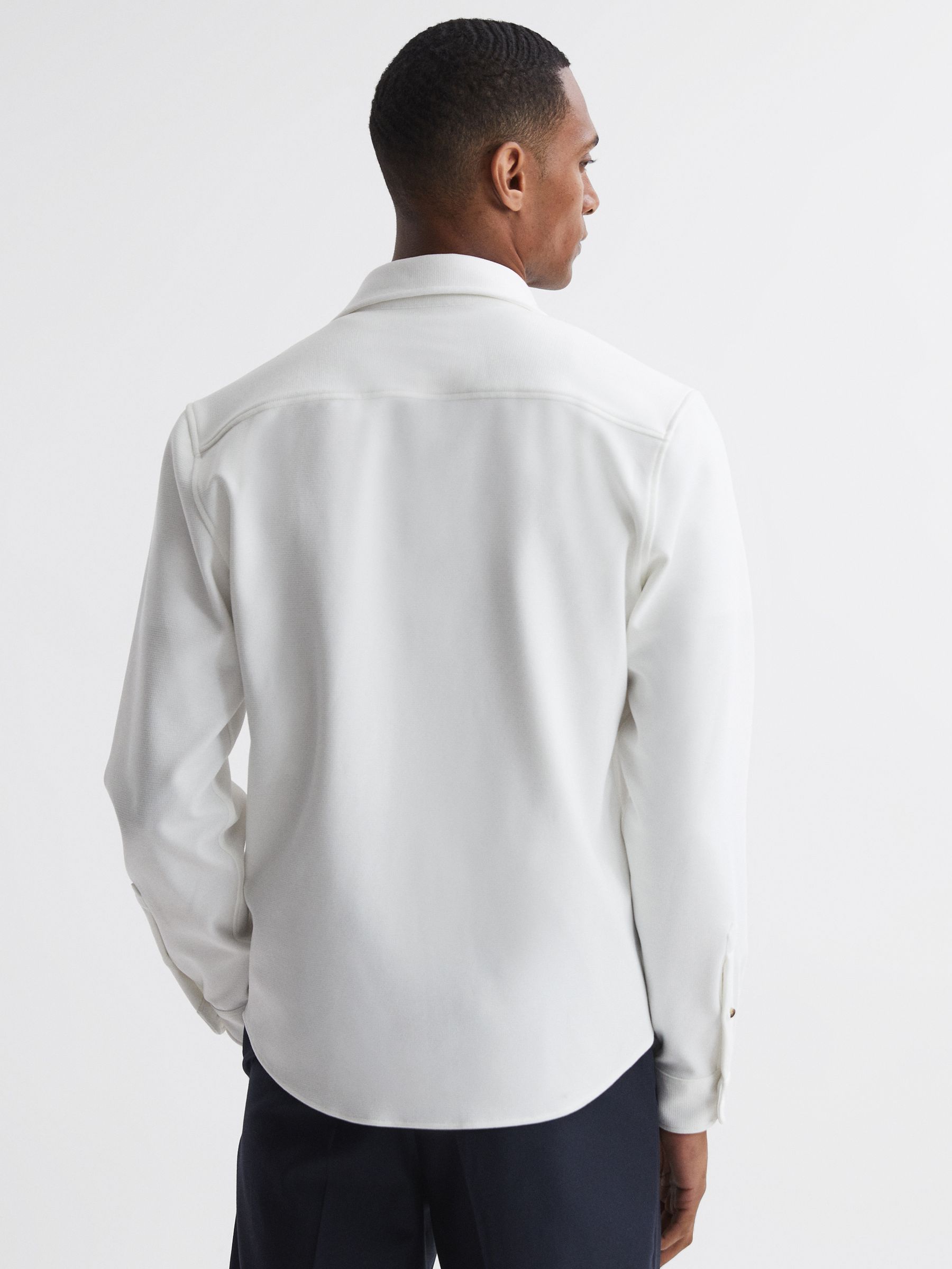 Textured Button-Through Overshirt in White - Image 5 of 5