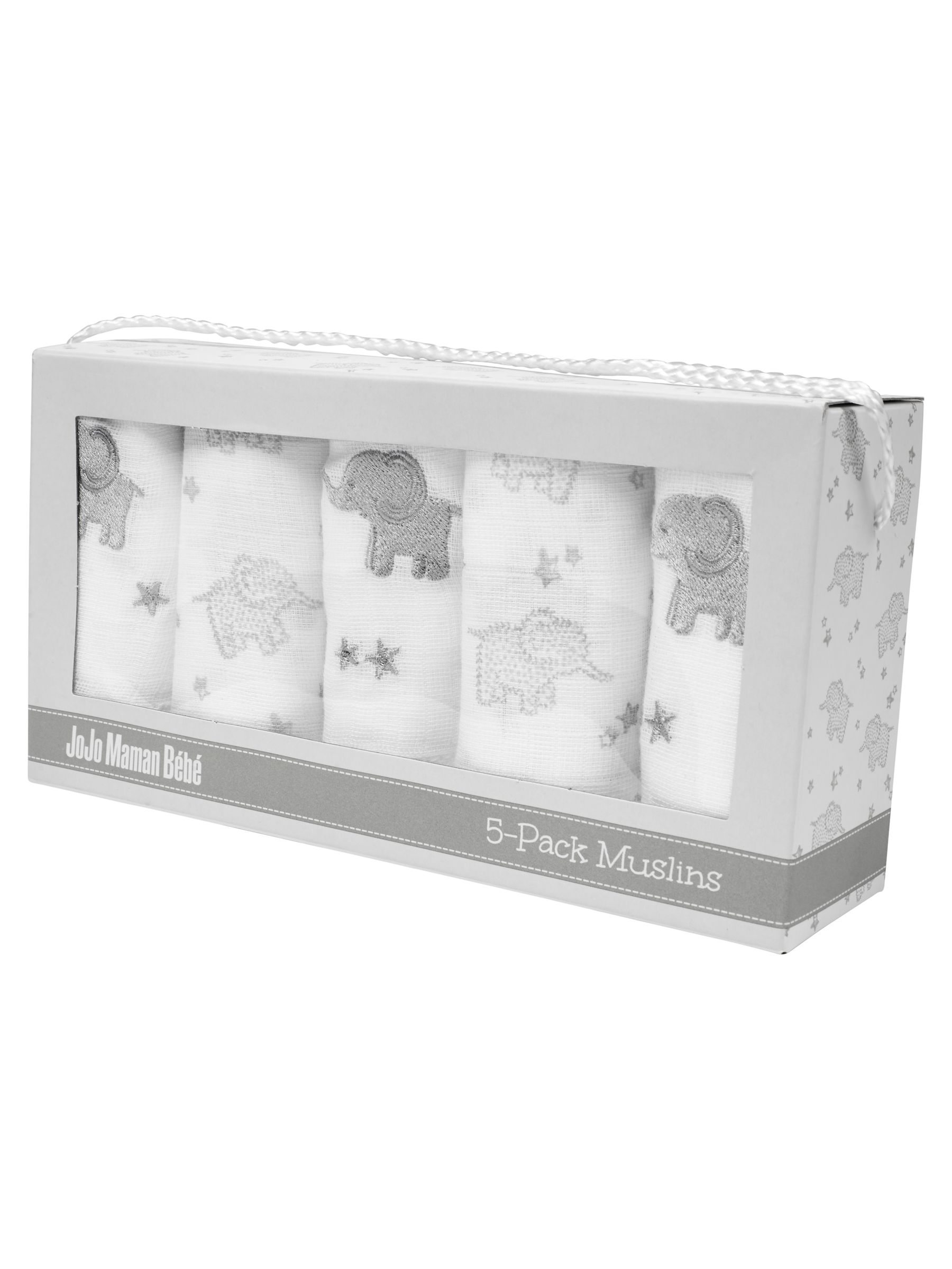 5-Pack Elephant Embroidered Muslins in Grey - Image 2 of 2