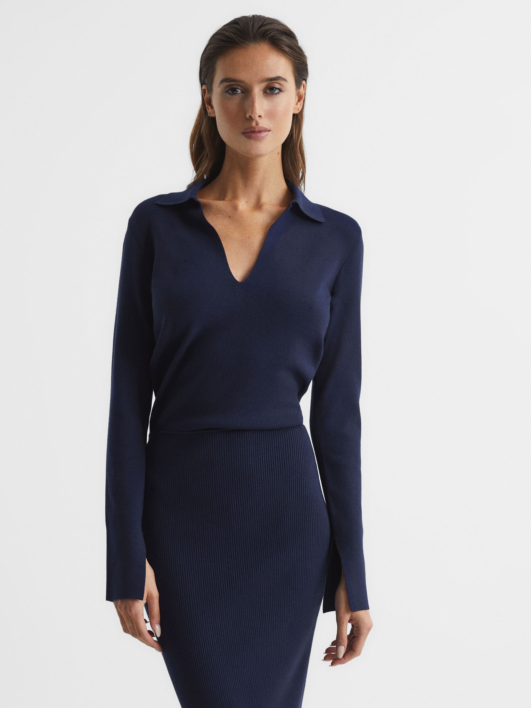 Rib-Knitted Midi Dress in Navy - Image 7 of 8
