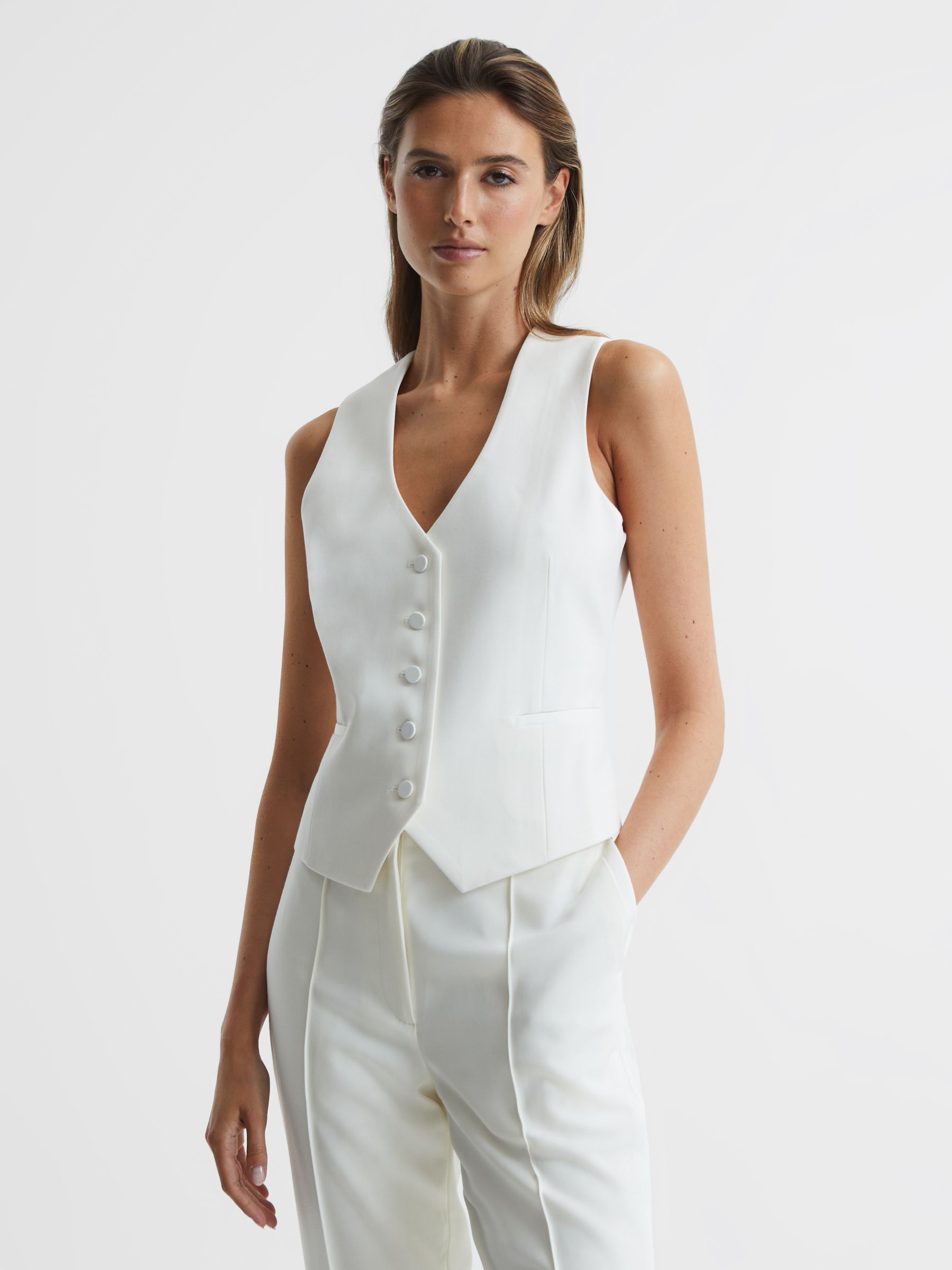 Tuxedo Waistcoat in White - Image 1 of 7