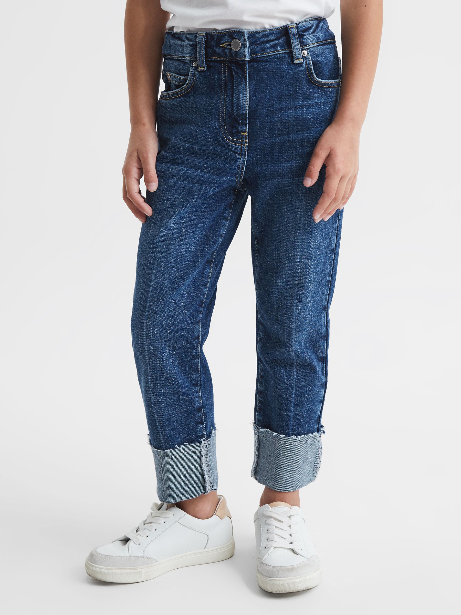 Senior Turn Up Relaxed Jeans in Mid Blue - Image 1 of 6