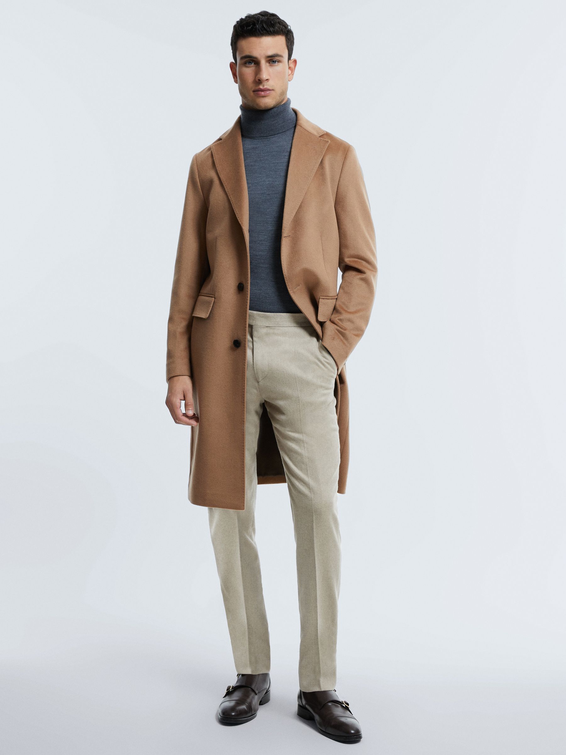 Atelier Cashmere Single Breasted Coat in Camel - Image 1 of 7