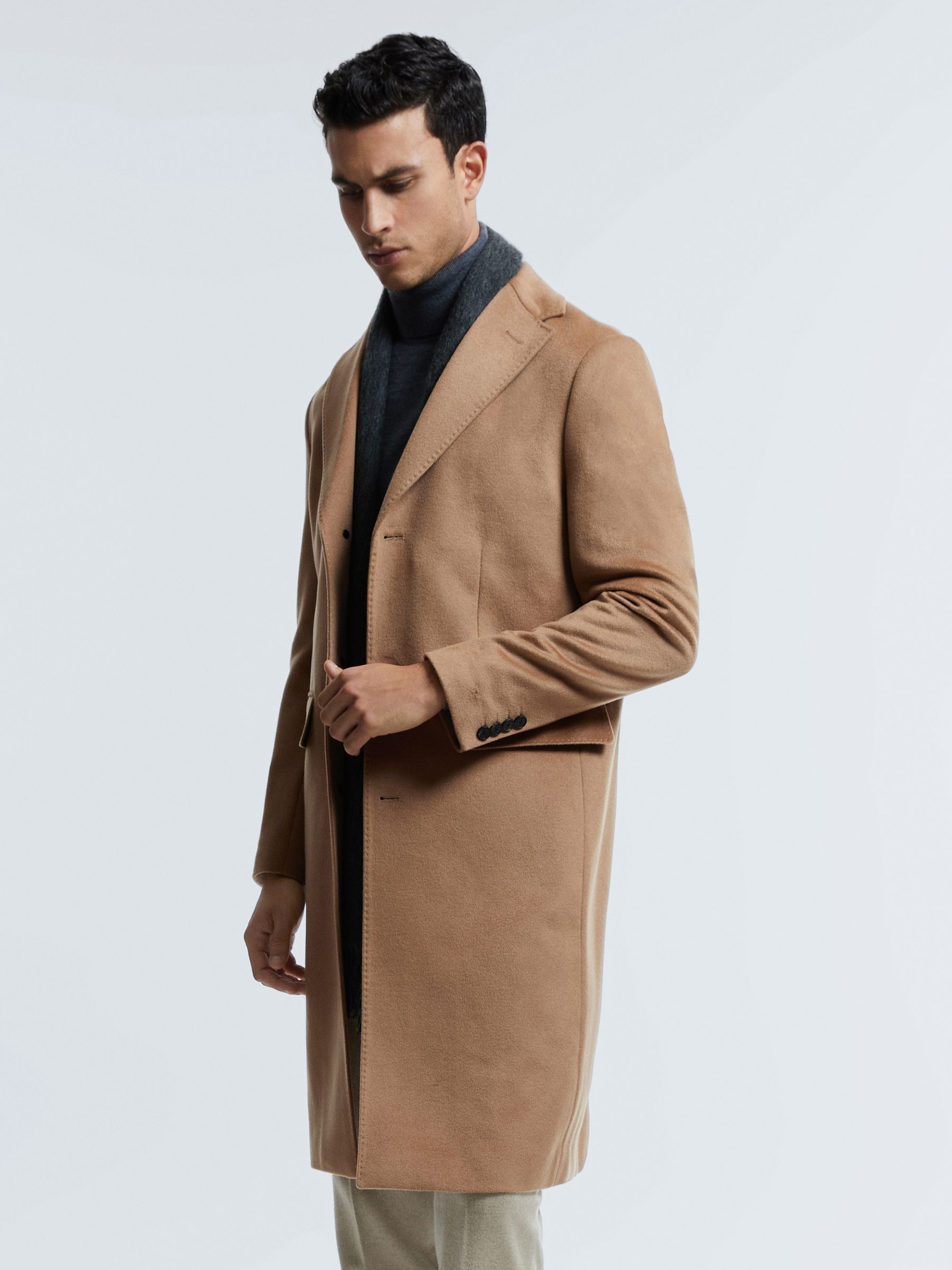 Atelier Cashmere Single Breasted Coat in Camel - Image 3 of 7