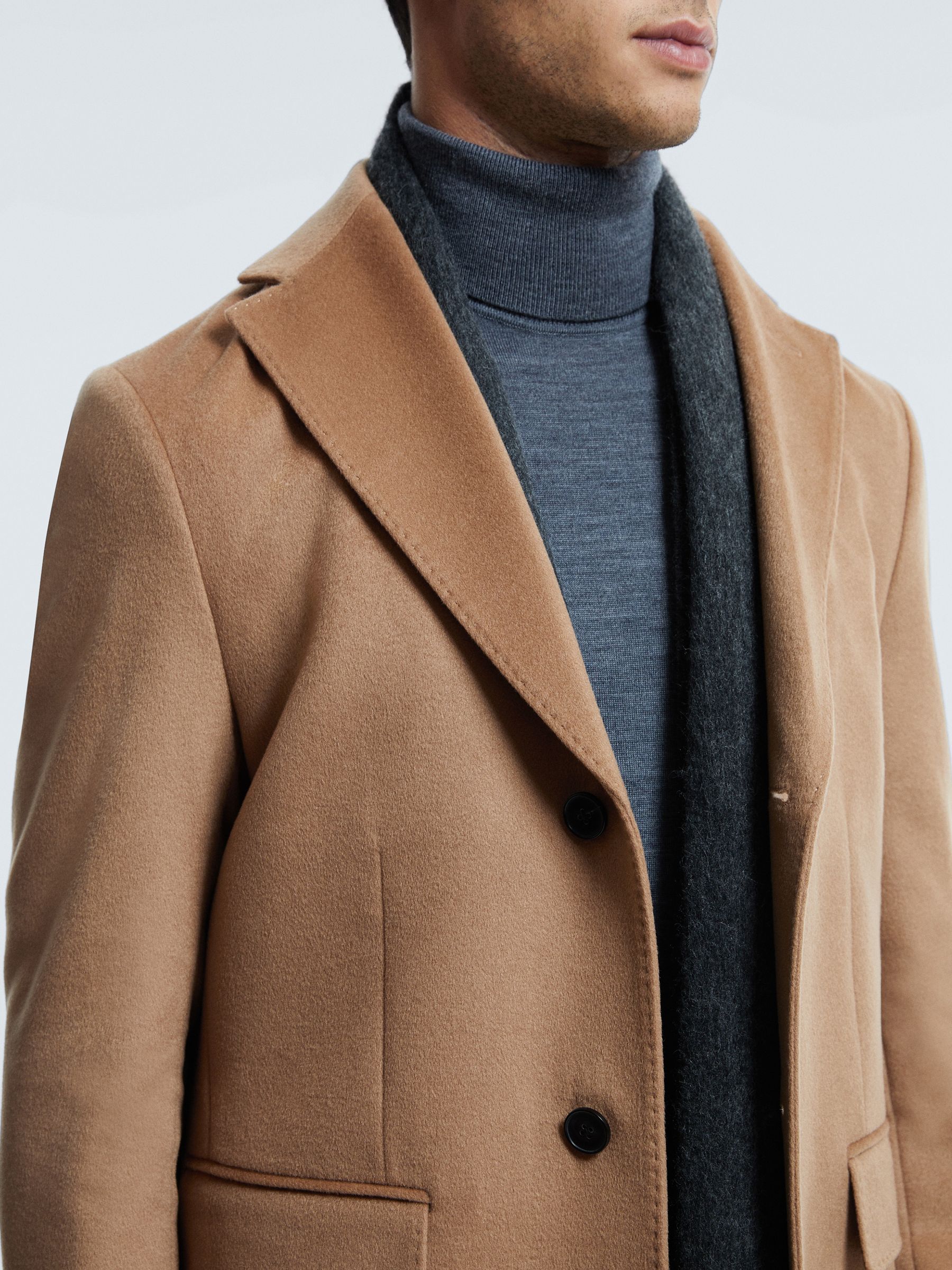 Atelier Cashmere Single Breasted Coat in Camel - Image 4 of 7