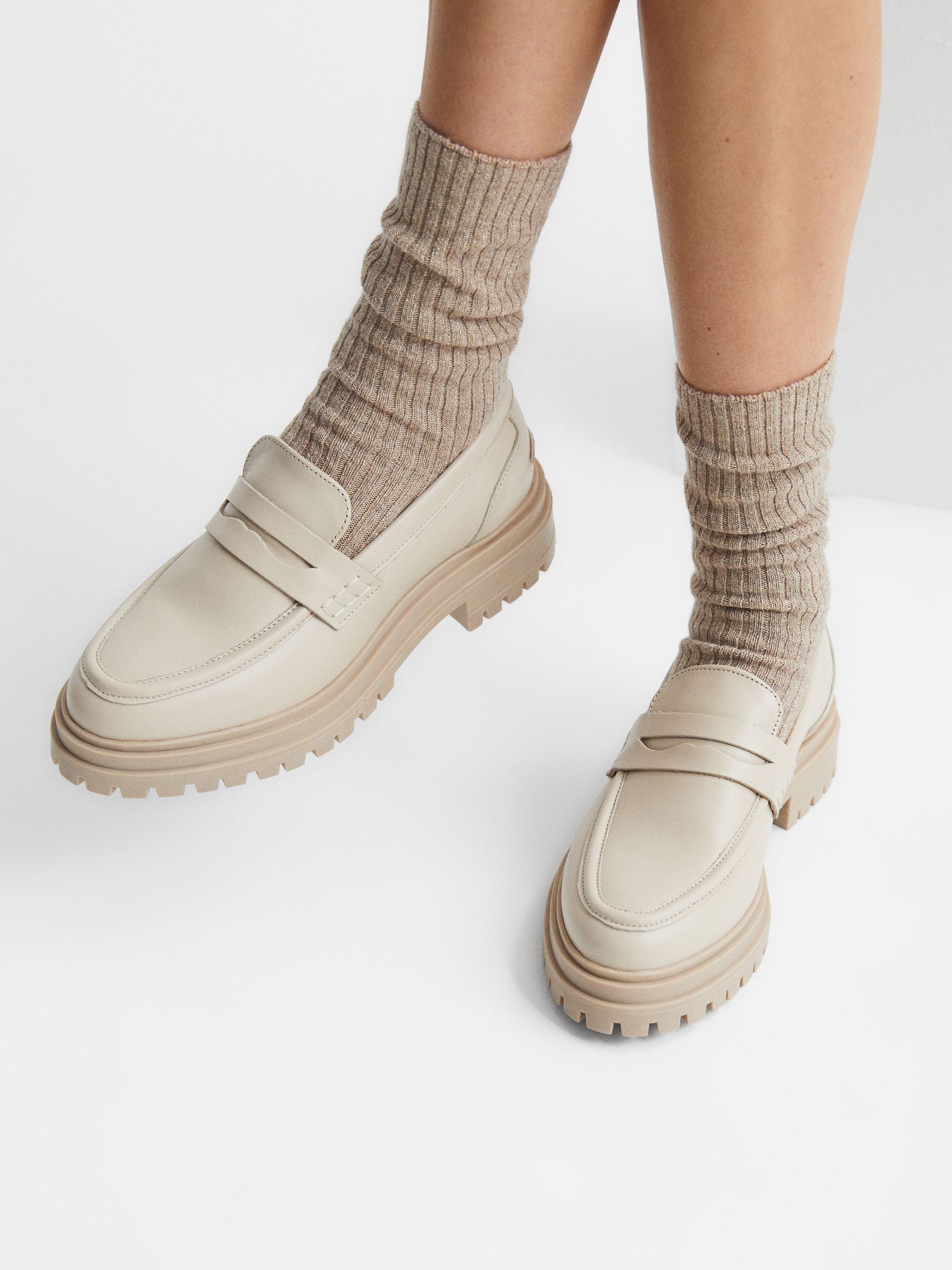 Metallic Fibre Wool Cashmere Blend Ribbed Socks in Camel - Image 4 of 4