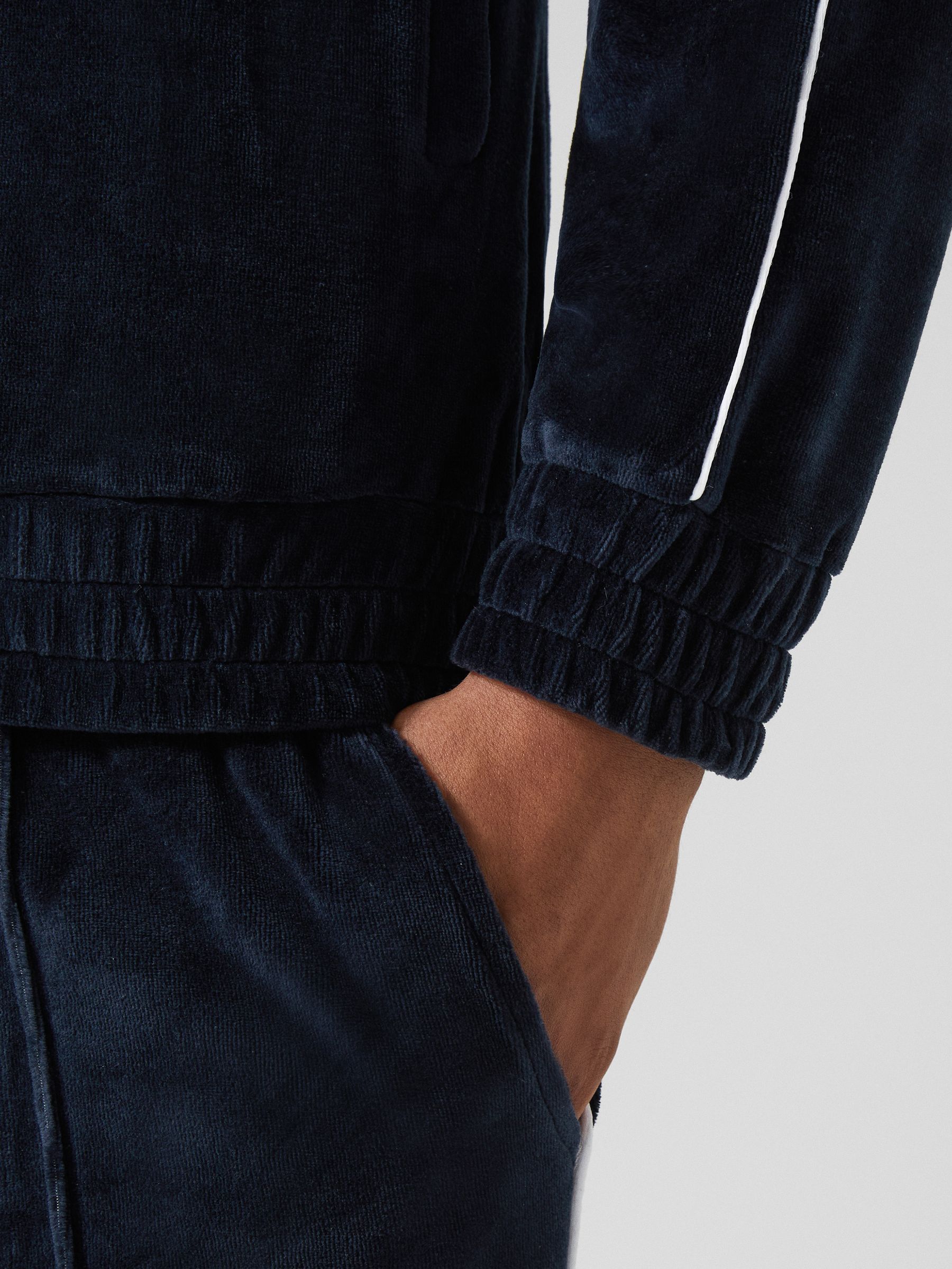 Velour Zip Through Jacket With Piping in Navy - Image 10 of 10