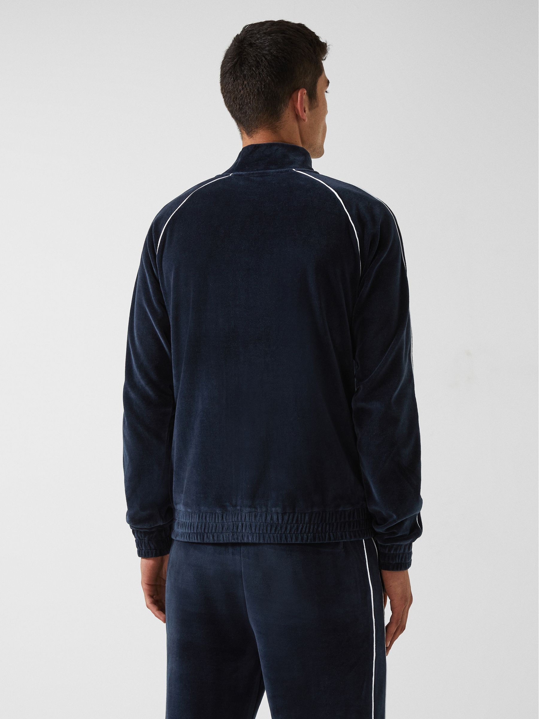 Velour Zip Through Jacket With Piping in Navy - Image 5 of 10