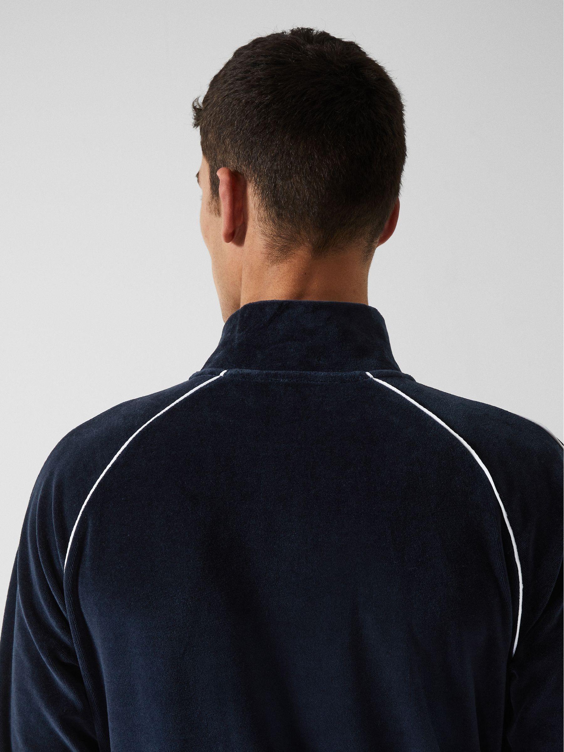 Velour Zip Through Jacket With Piping in Navy - Image 8 of 10