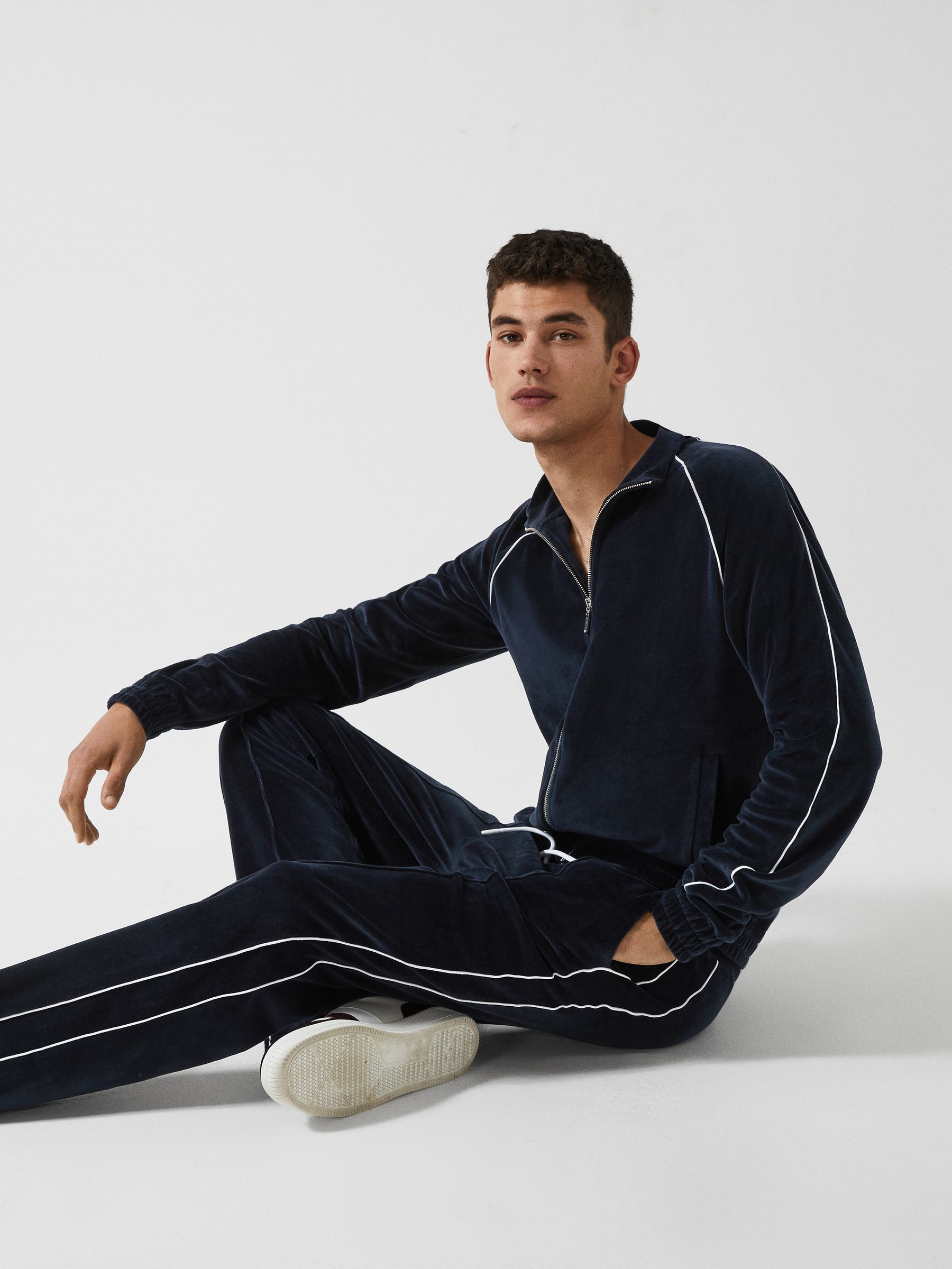 Velour Jogger With Piping in Navy - Image 3 of 7