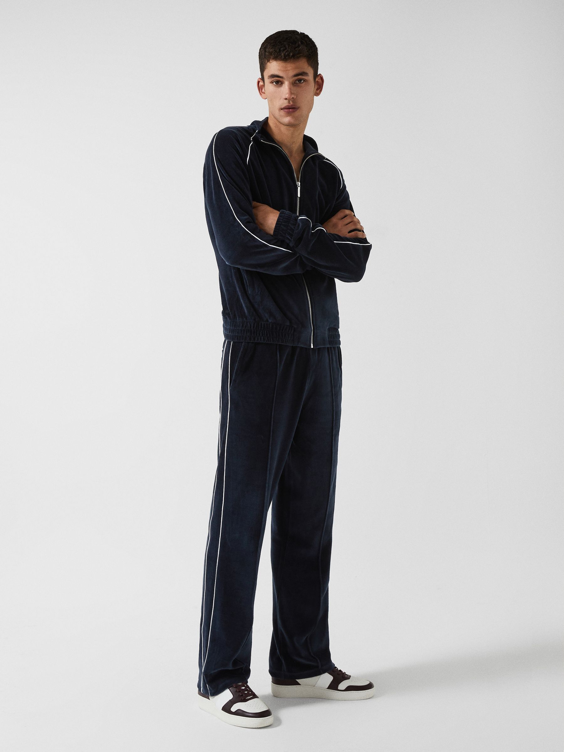 Velour Jogger With Piping in Navy - Image 4 of 7