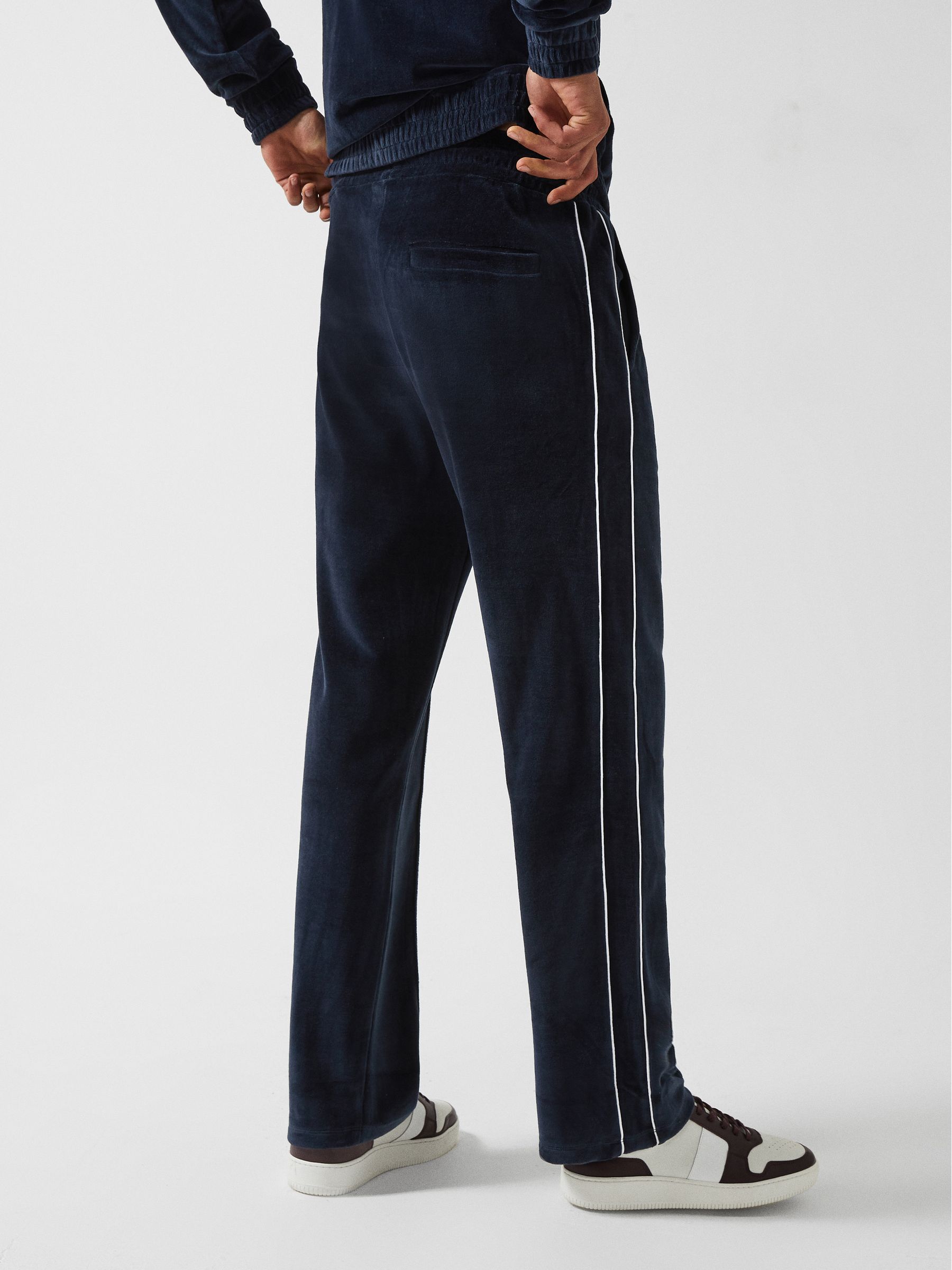 Velour Jogger With Piping in Navy - Image 5 of 7