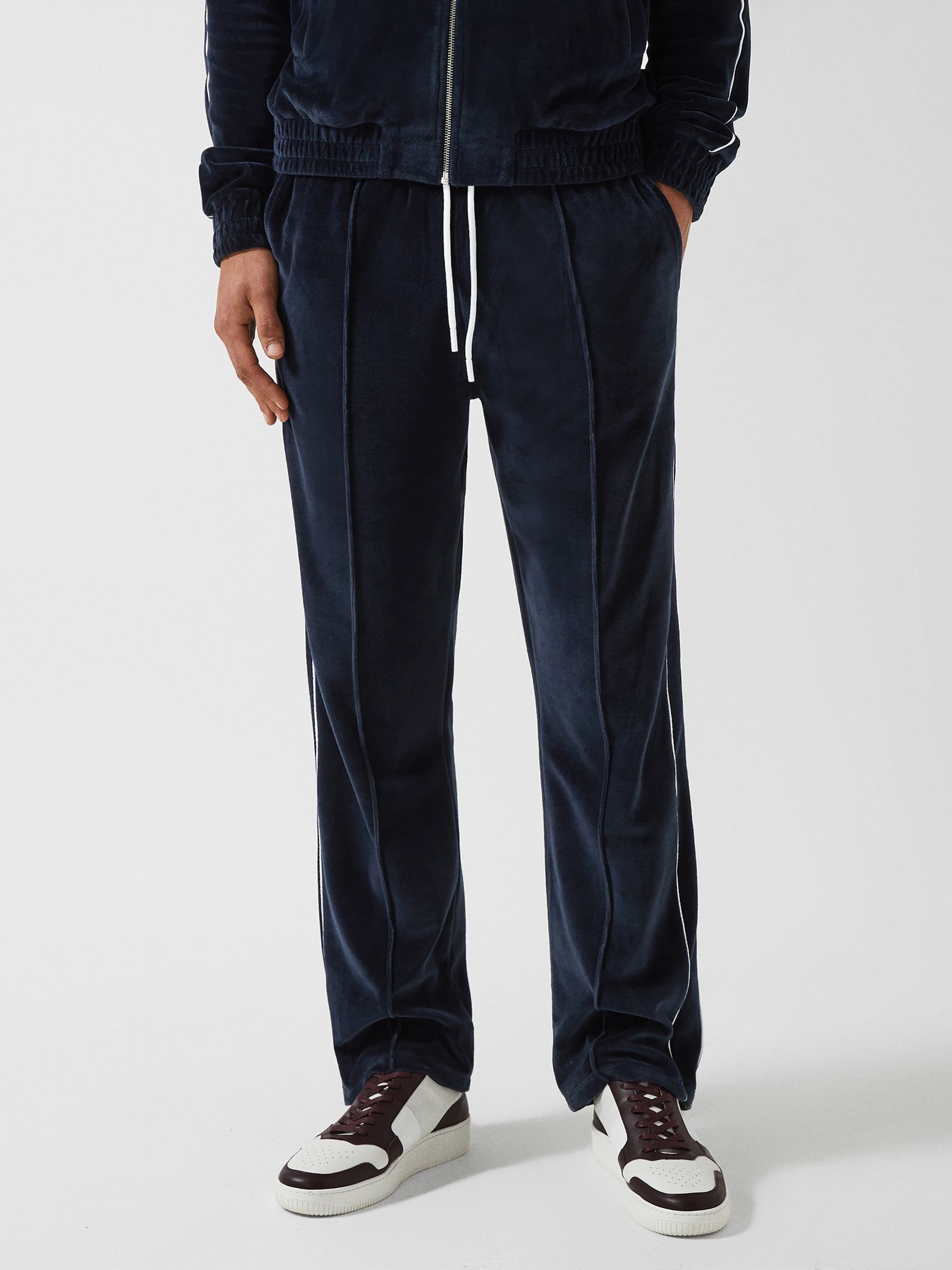 Velour Jogger With Piping in Navy - Image 7 of 7