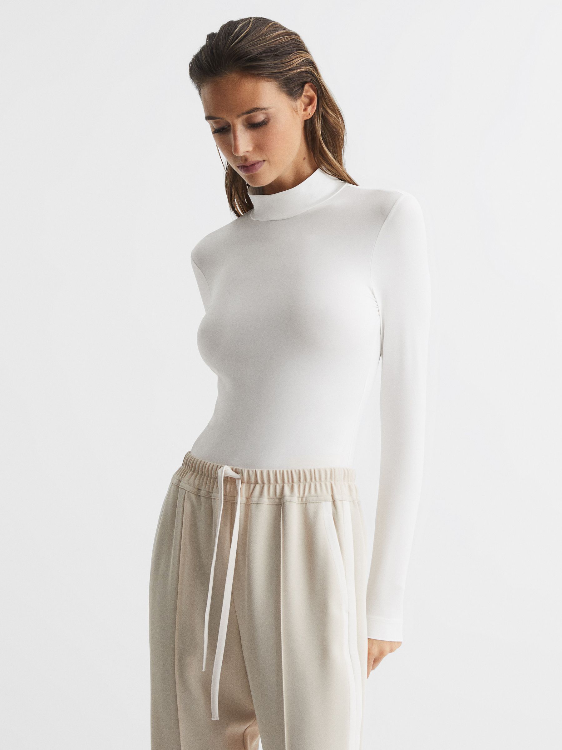 Turtle Neck Jersey Body in White - Image 1 of 7