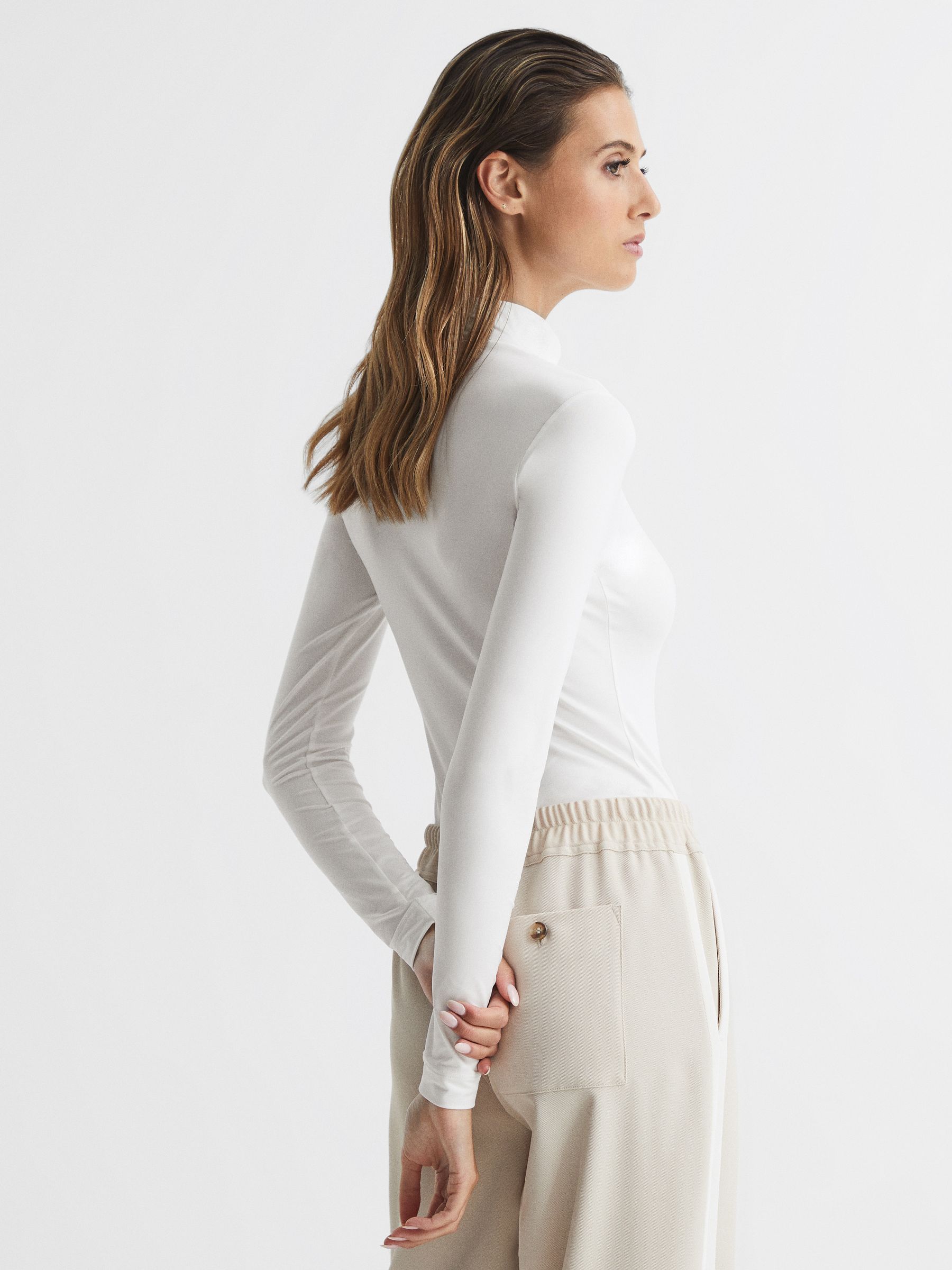 Turtle Neck Jersey Body in White - Image 5 of 7