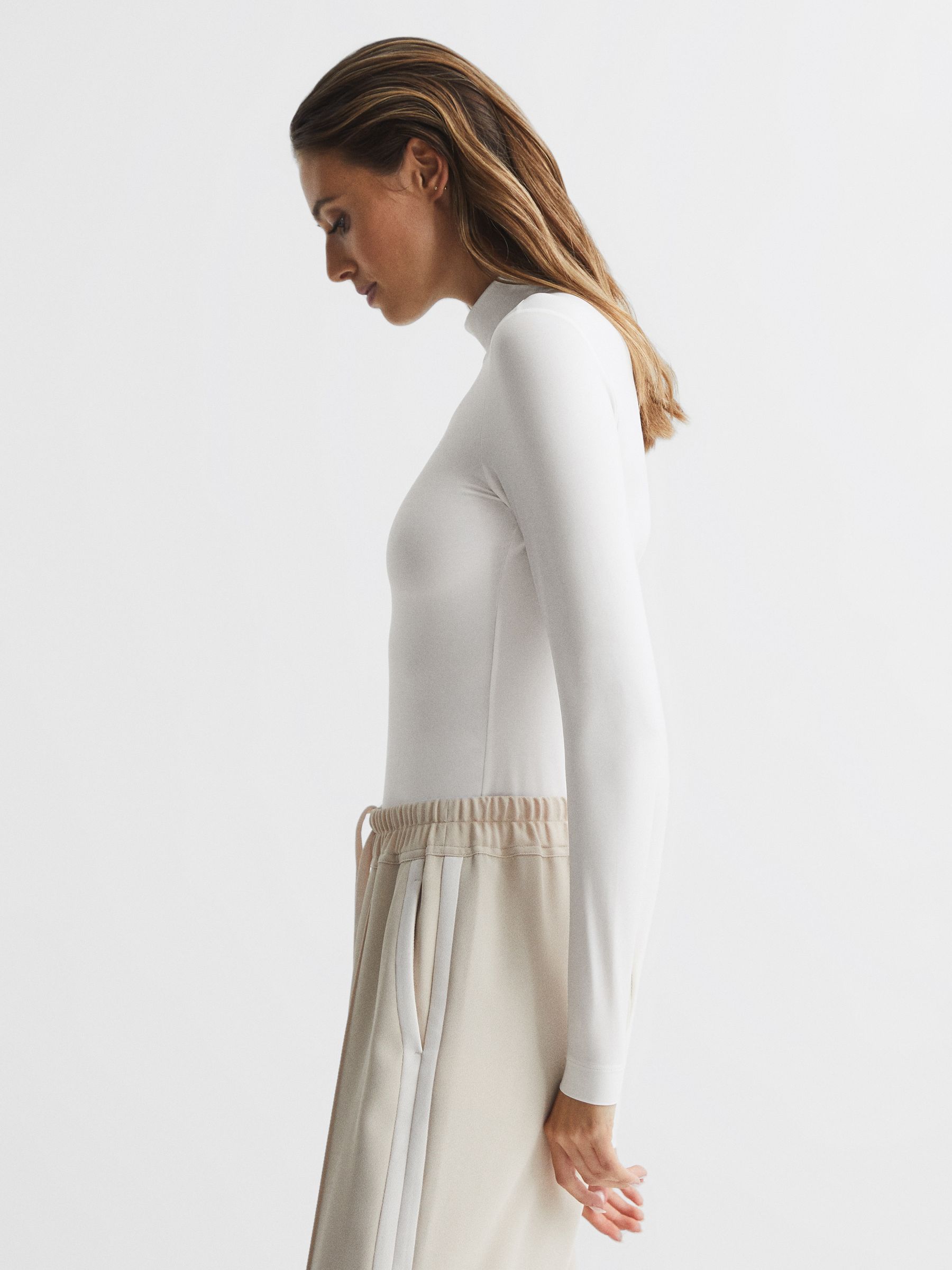 Turtle Neck Jersey Body in White - Image 6 of 7