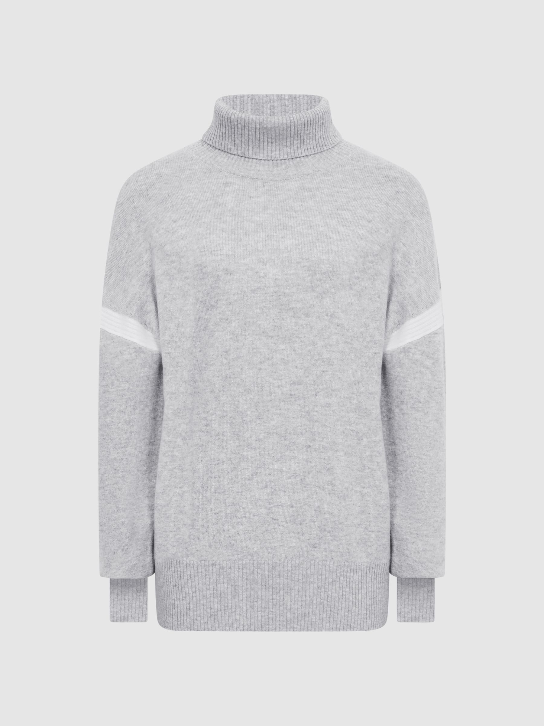 Colourblock Knitted Roll Neck Jumper in Cream/Grey - Image 2 of 12