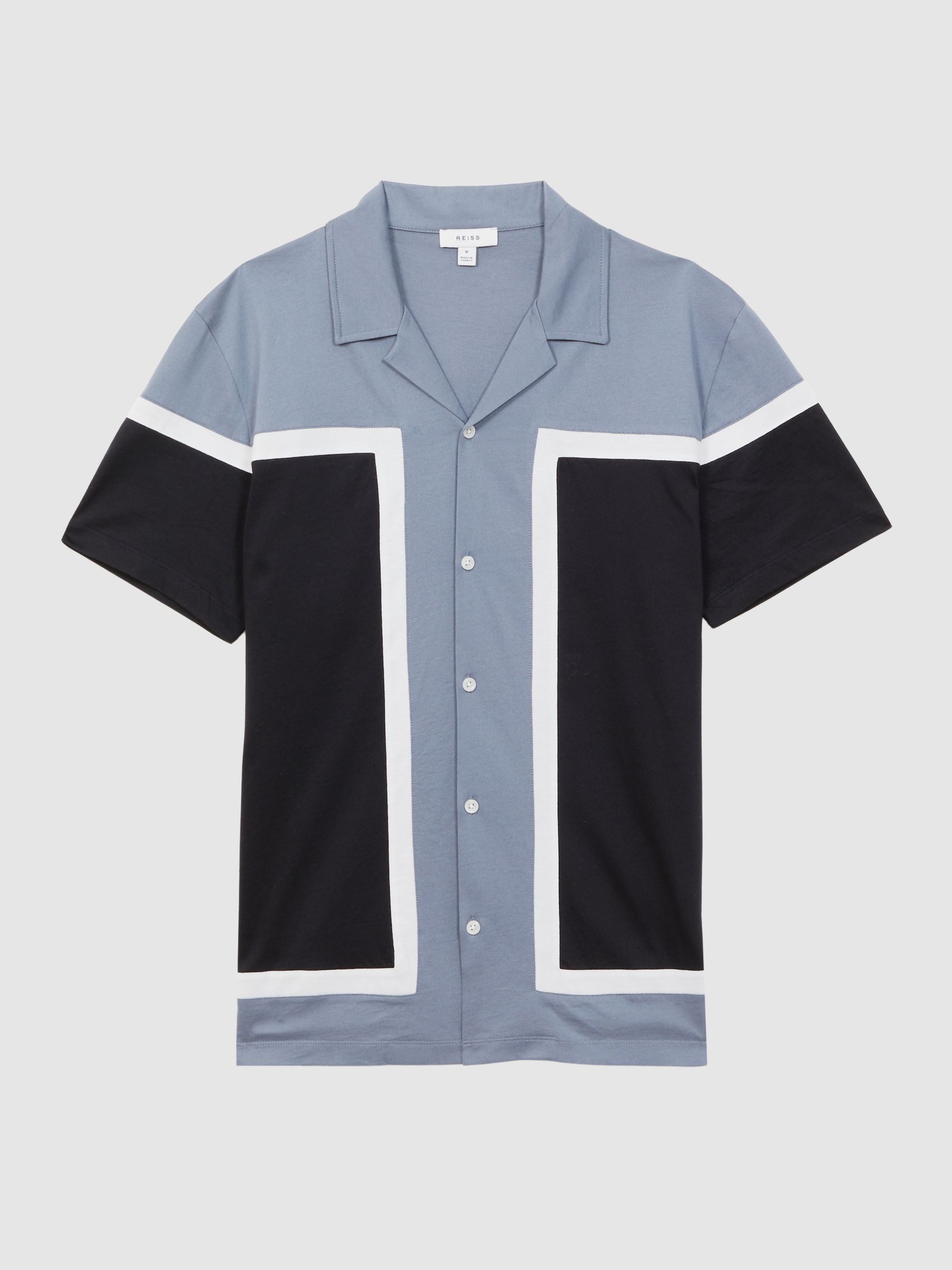 Mercerised Colourblock Cuban Collar Shirt in Airforce Blue - Image 2 of 4