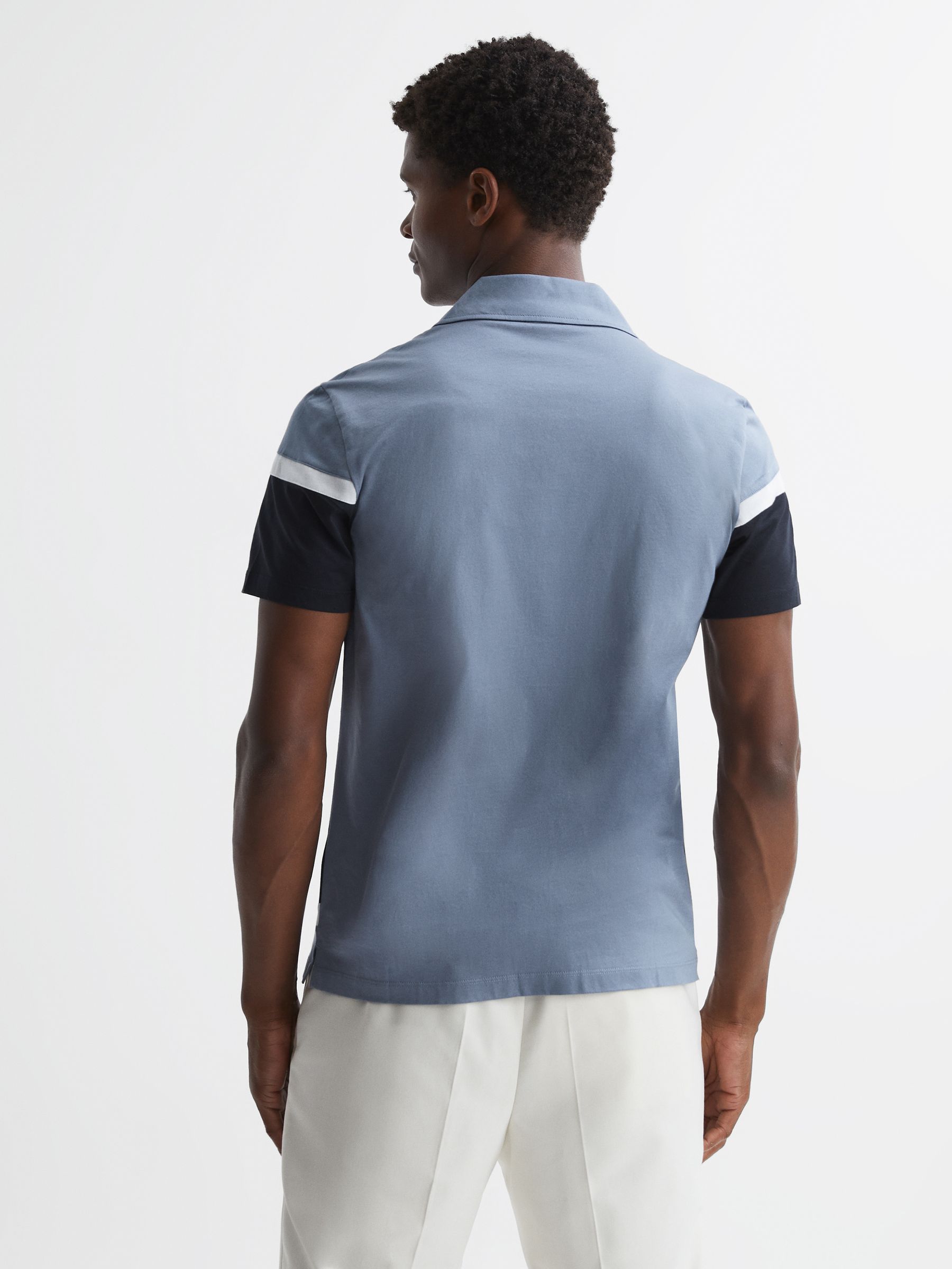 Mercerised Colourblock Cuban Collar Shirt in Airforce Blue - Image 4 of 4