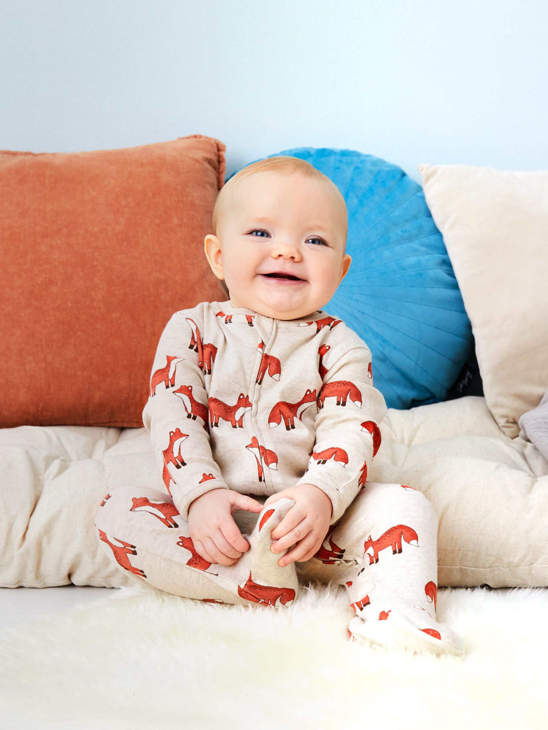 Orange Fox Print Zip Cotton Baby Sleepsuit - Image 1 of 4