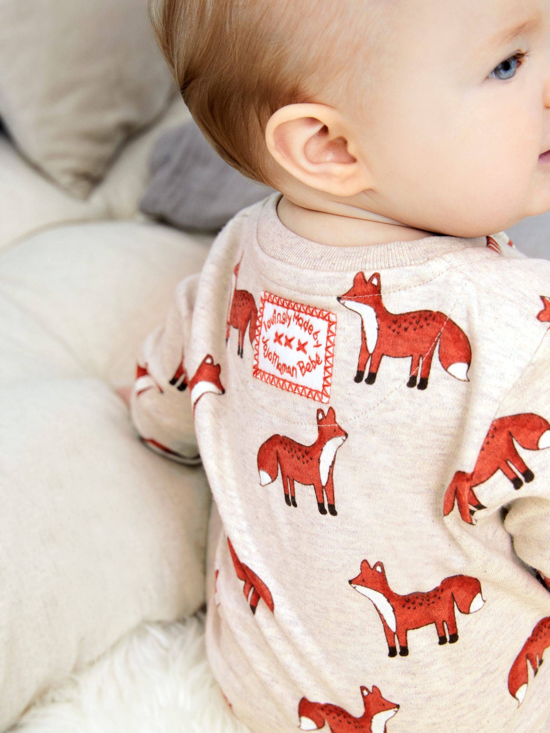 Orange Fox Print Zip Cotton Baby Sleepsuit - Image 2 of 4