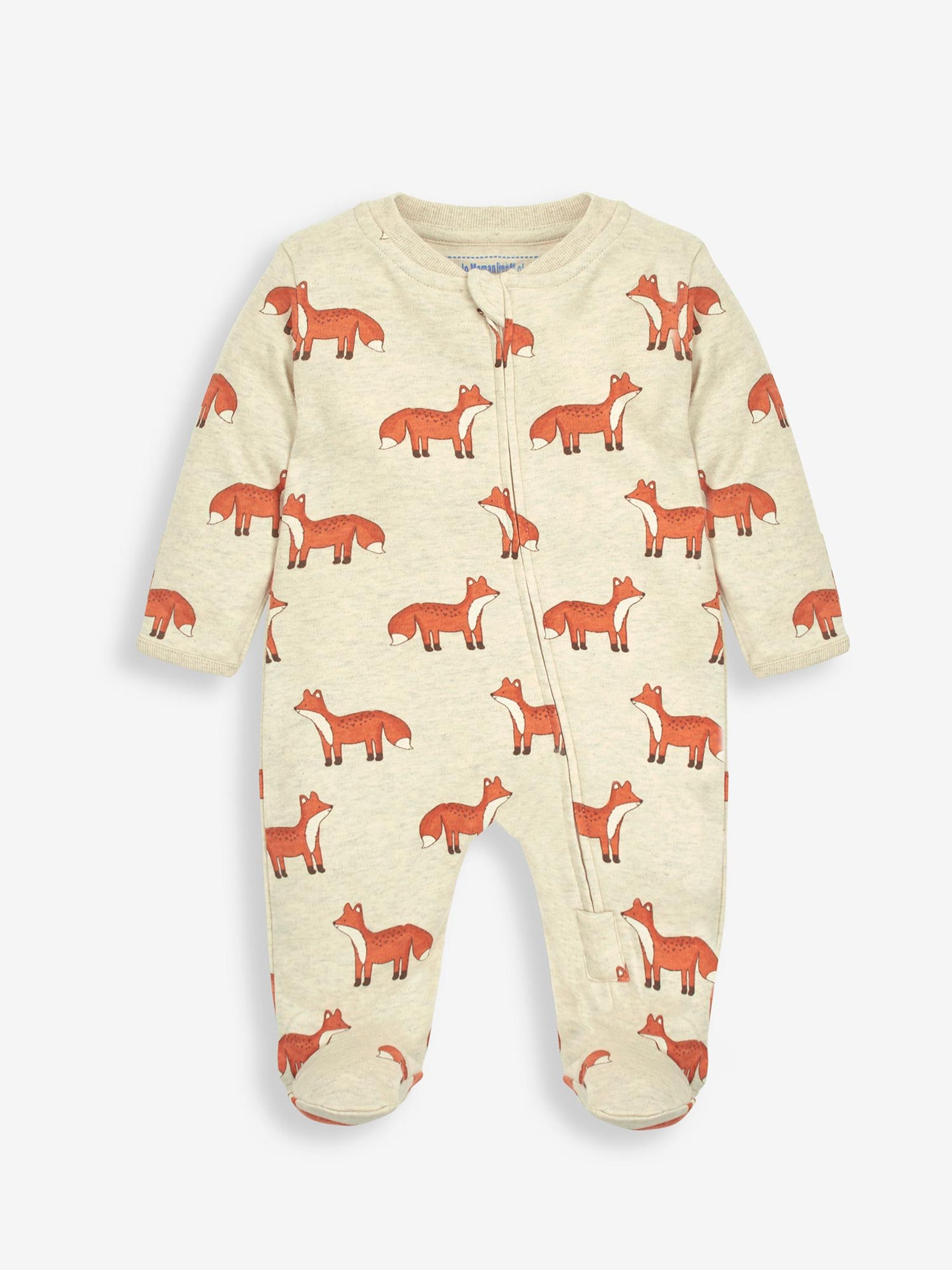 Orange Fox Print Zip Cotton Baby Sleepsuit - Image 3 of 4