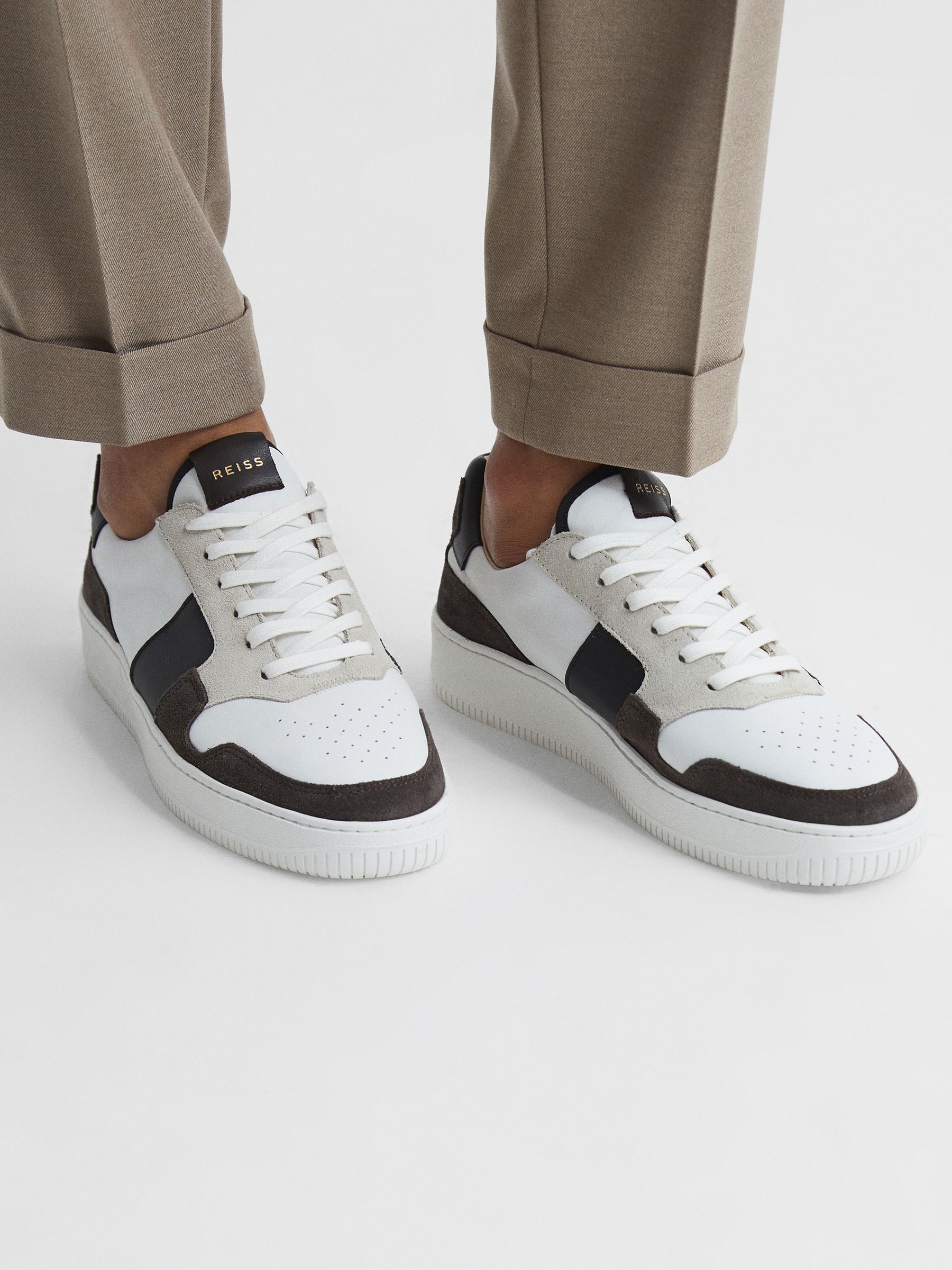 Low Top Leather Trainers in Mocha - Image 2 of 7