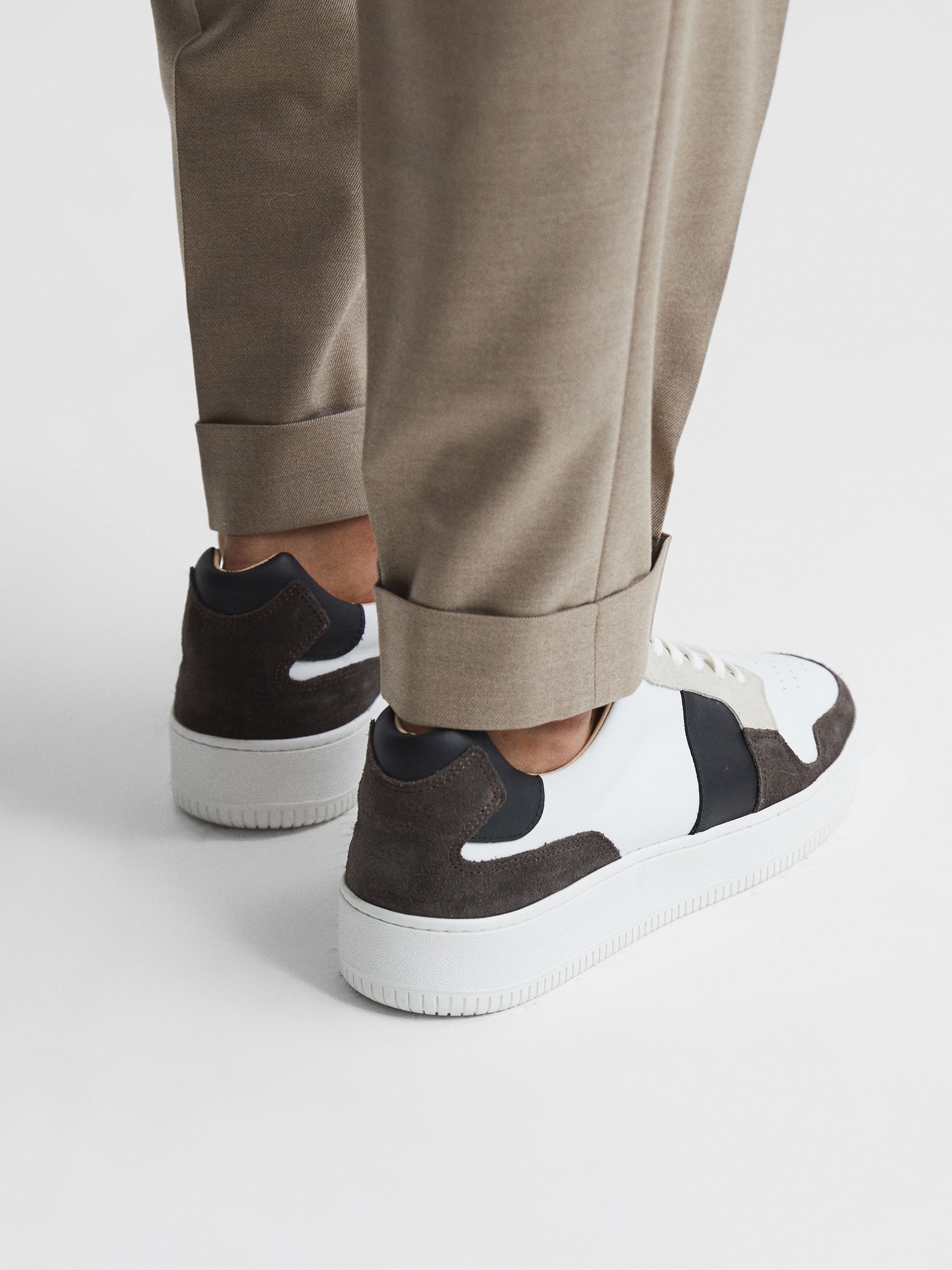 Low Top Leather Trainers in Mocha - Image 3 of 7