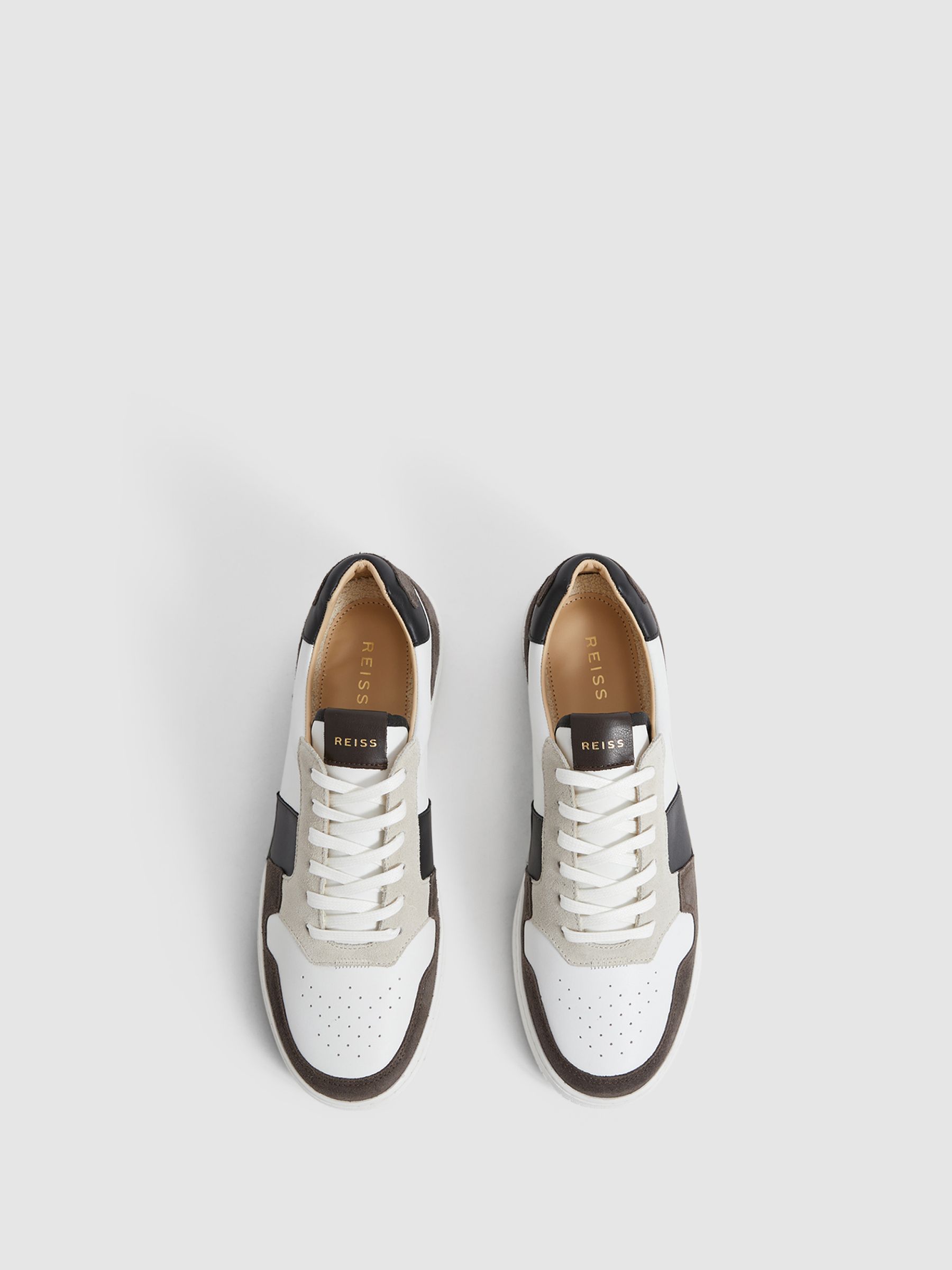 Low Top Leather Trainers in Mocha - Image 4 of 7