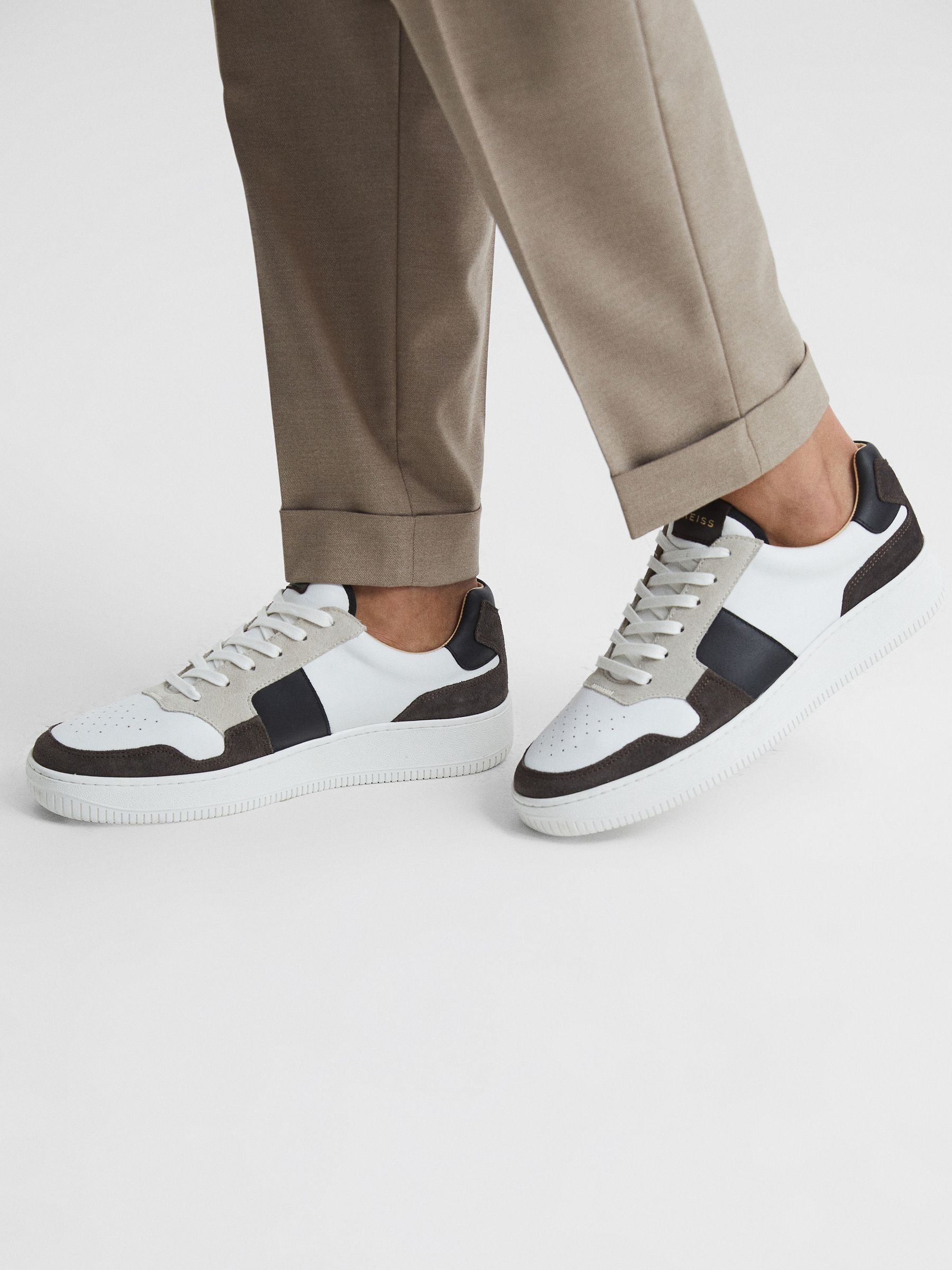 Low Top Leather Trainers in Mocha - Image 6 of 7