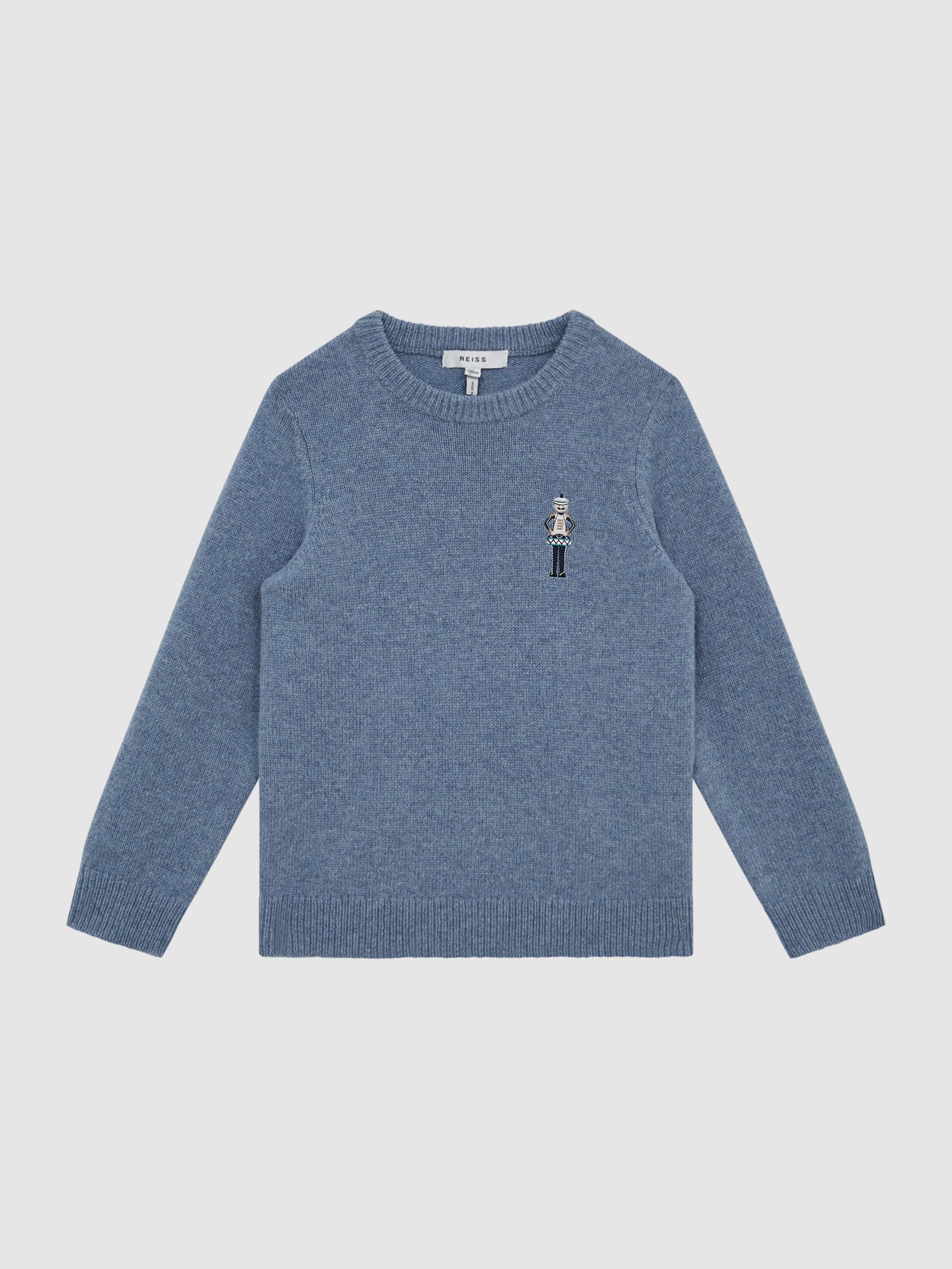 Senior Merino Wool Embroidered Drummer Jumper in Denim Melange - Image 2 of 7