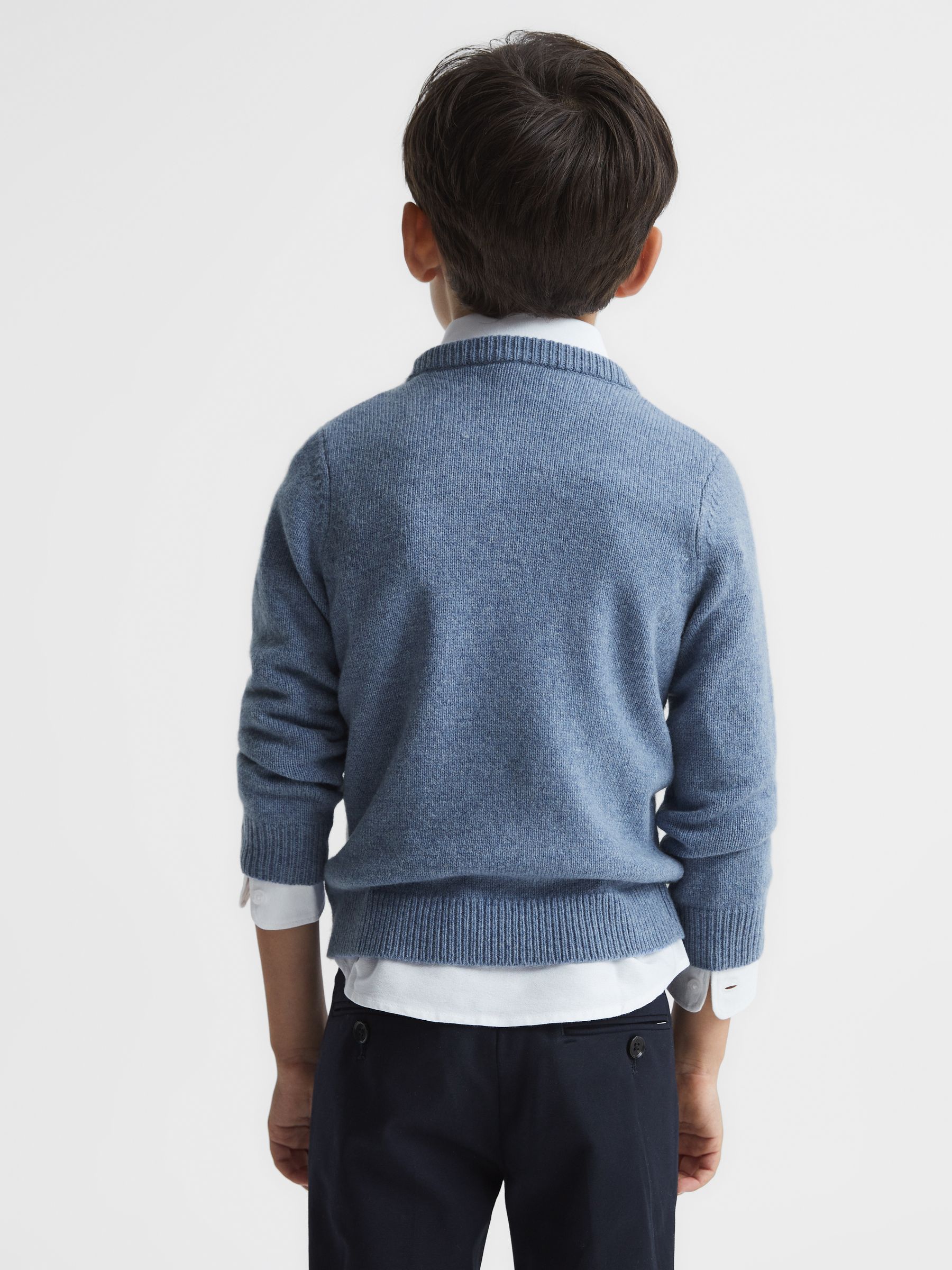 Senior Merino Wool Embroidered Drummer Jumper in Denim Melange - Image 5 of 7