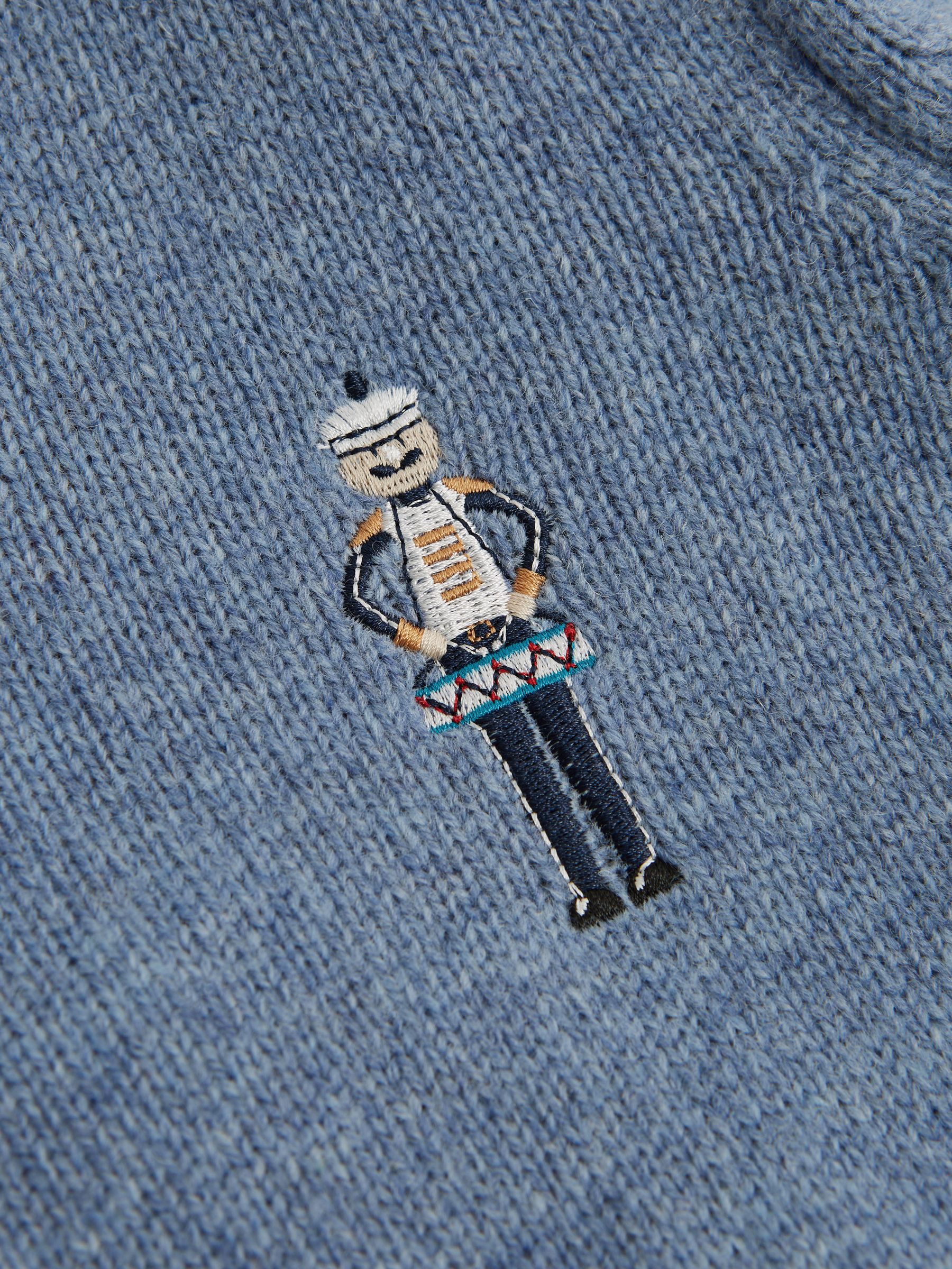 Senior Merino Wool Embroidered Drummer Jumper in Denim Melange - Image 7 of 7