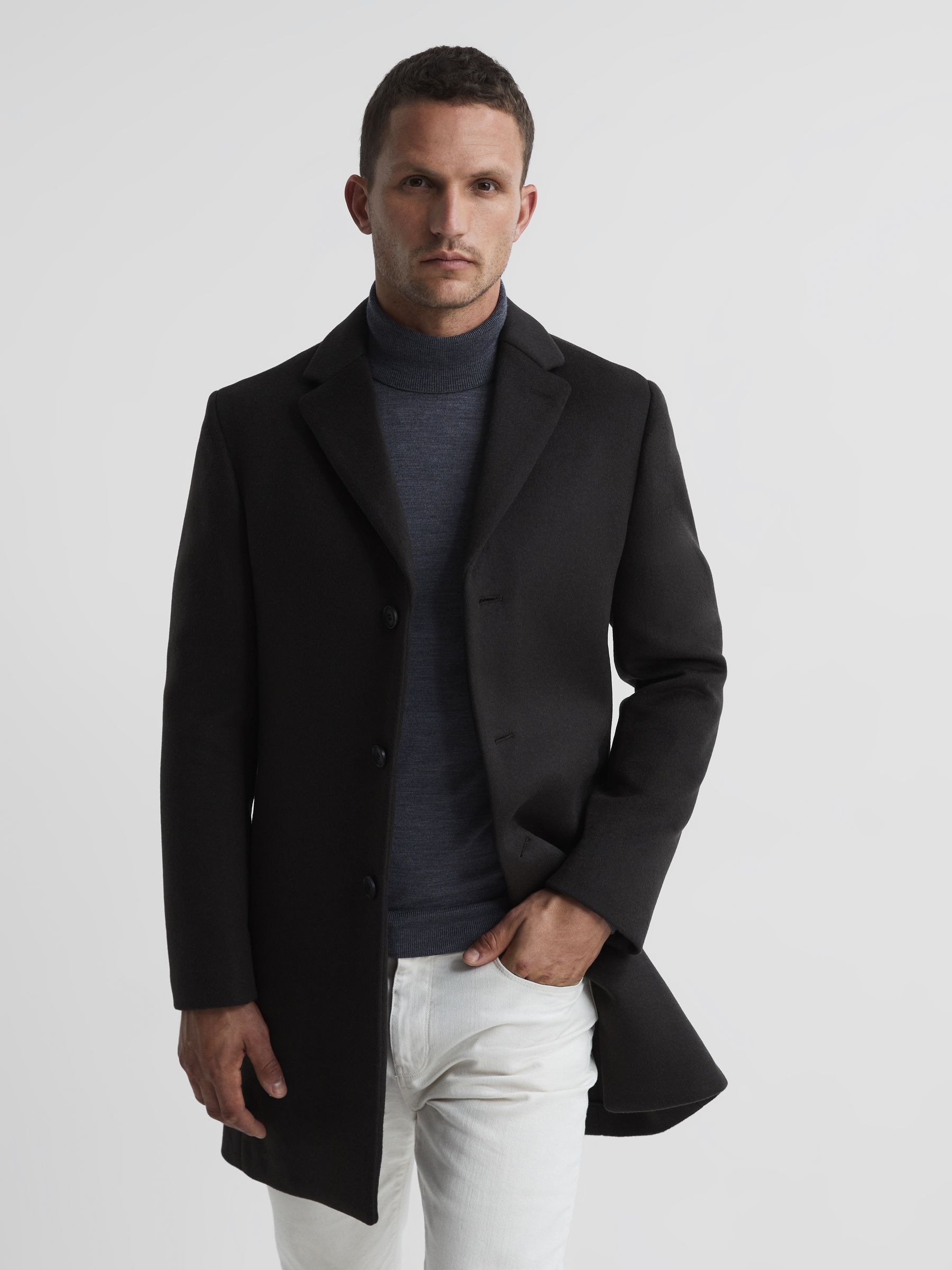 Single Breasted Overcoat in Khaki - Image 1 of 6