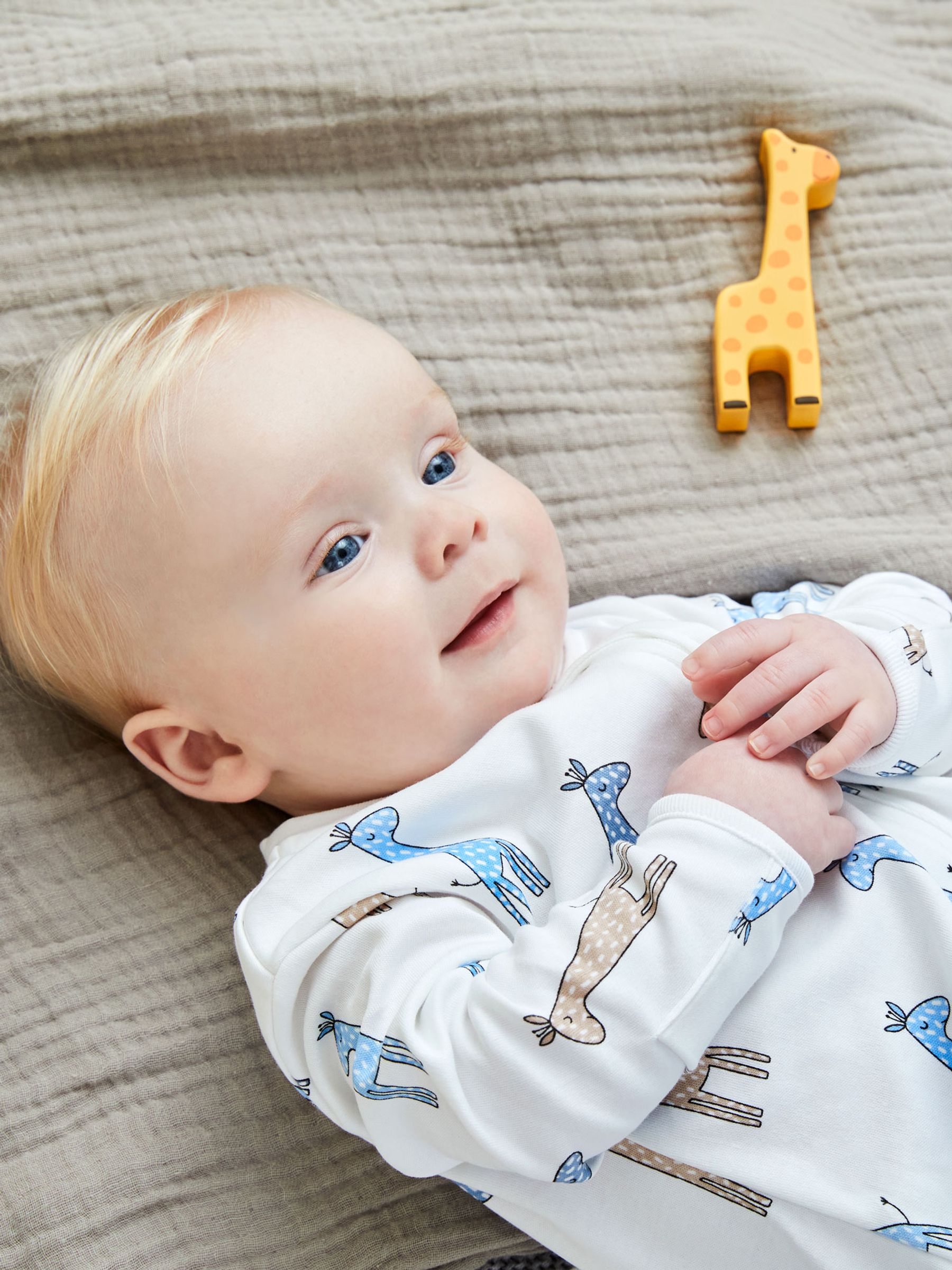 White Giraffe Print Zip Cotton Baby Sleepsuit - Image 2 of 4
